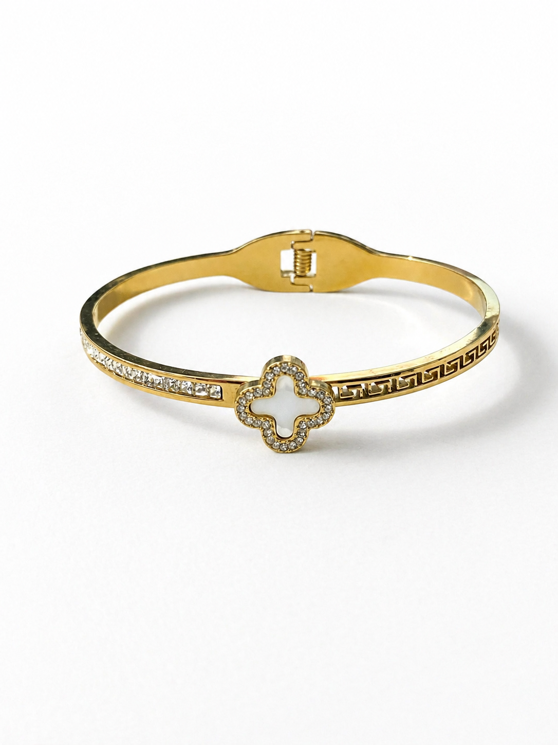 Elegant Clover Gold Plated Bracelet with Crystal Detailing | Minimal Luxe Wristwear