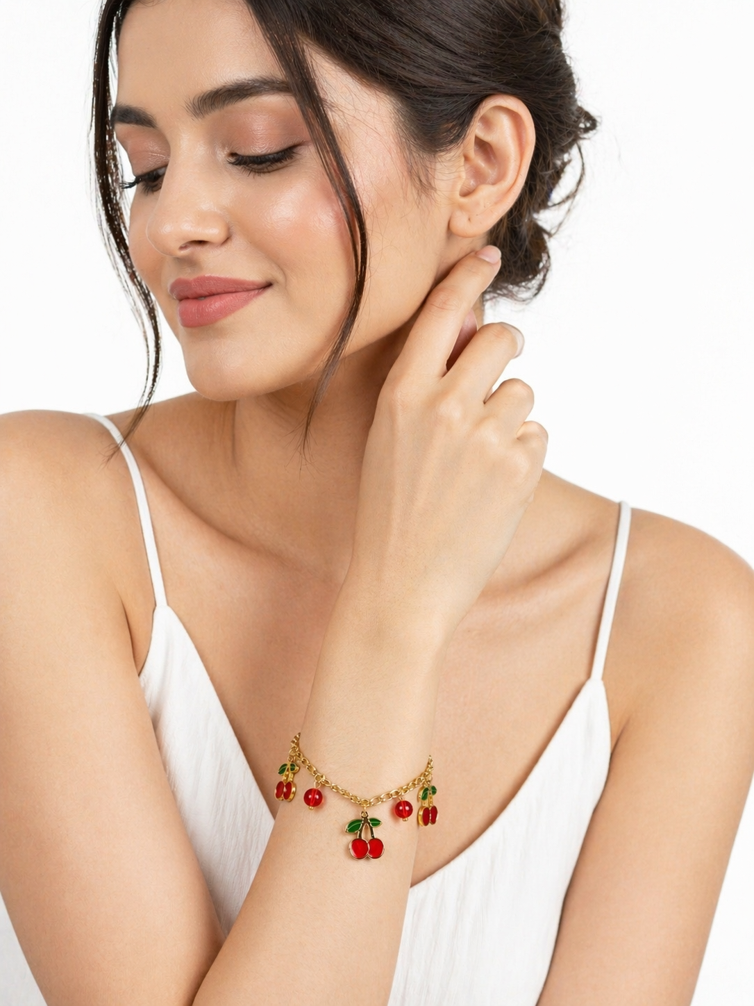 Cherry Charm Gold-Plated Necklace, Earrings & Bracelet Set 🍒✨