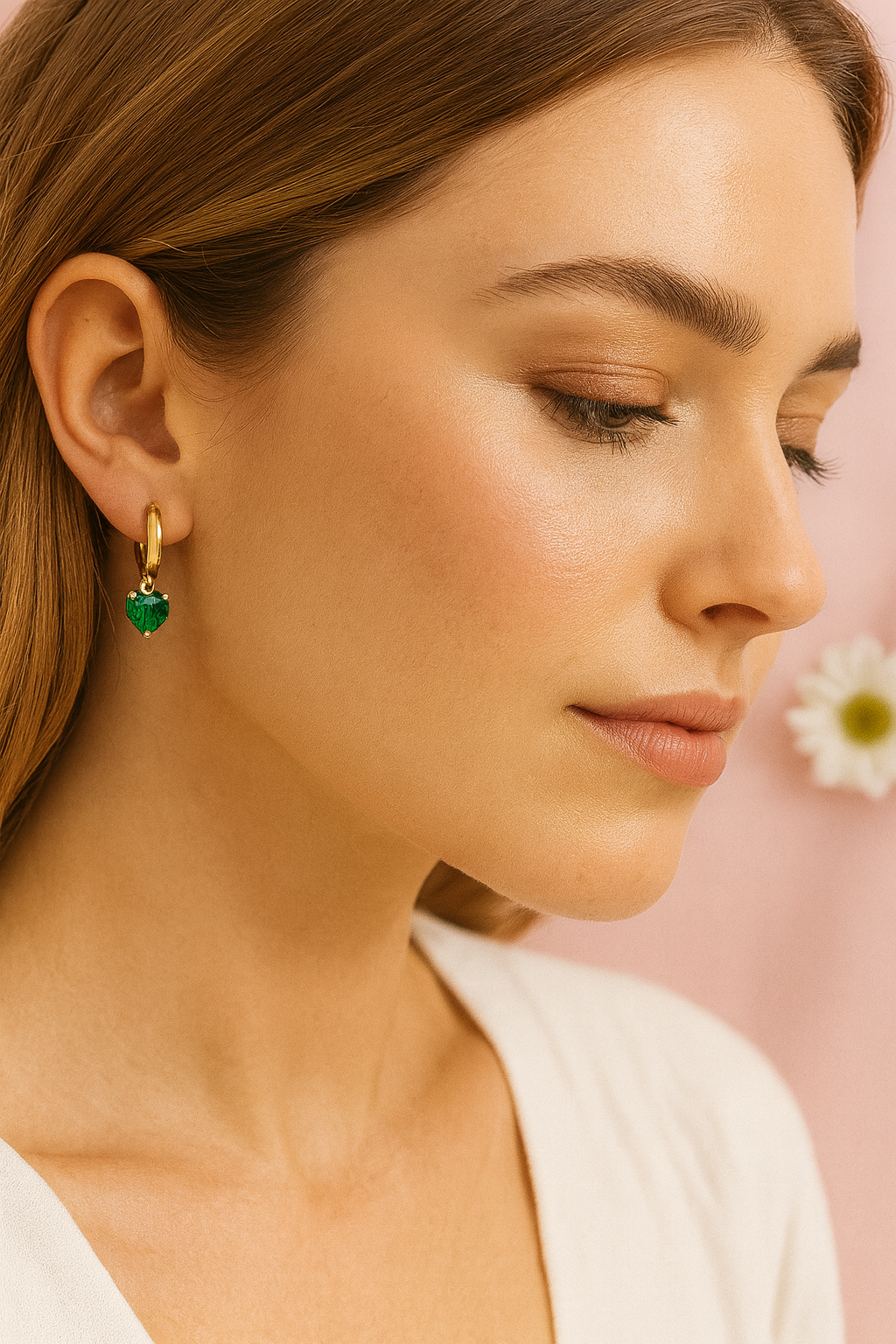Anti-Tarnish Heart Long Pendant Chain & Earrings Set | 18K Gold Plated | Elegant Green Stone Jewelry | Perfect for Gifting | Premium Gift-Ready Packaging