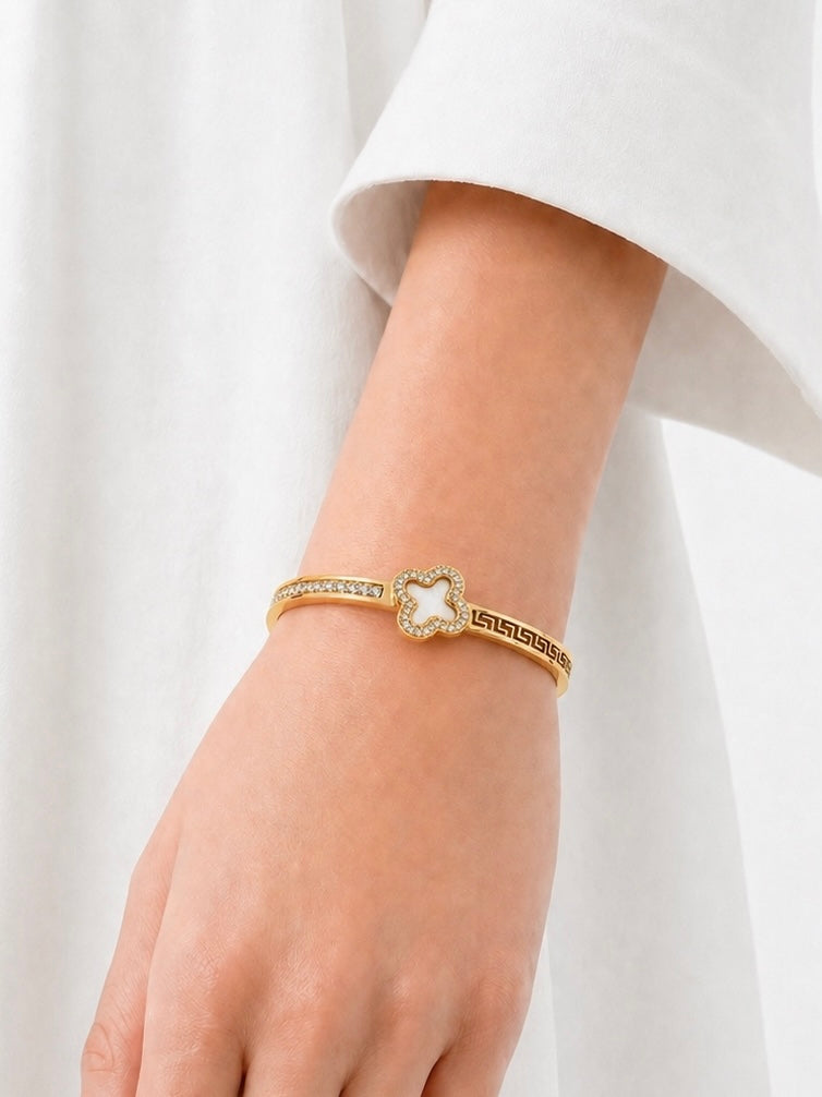 Elegant Clover Gold Plated Bracelet with Crystal Detailing | Minimal Luxe Wristwear