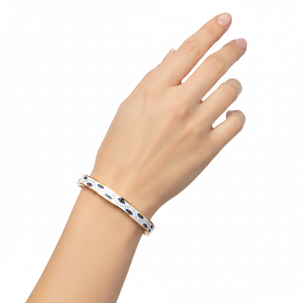 18K Gold Plated Evil Eye Bangle Bracelet for Women | Anti-Tarnish Lucky Charm Bracelet