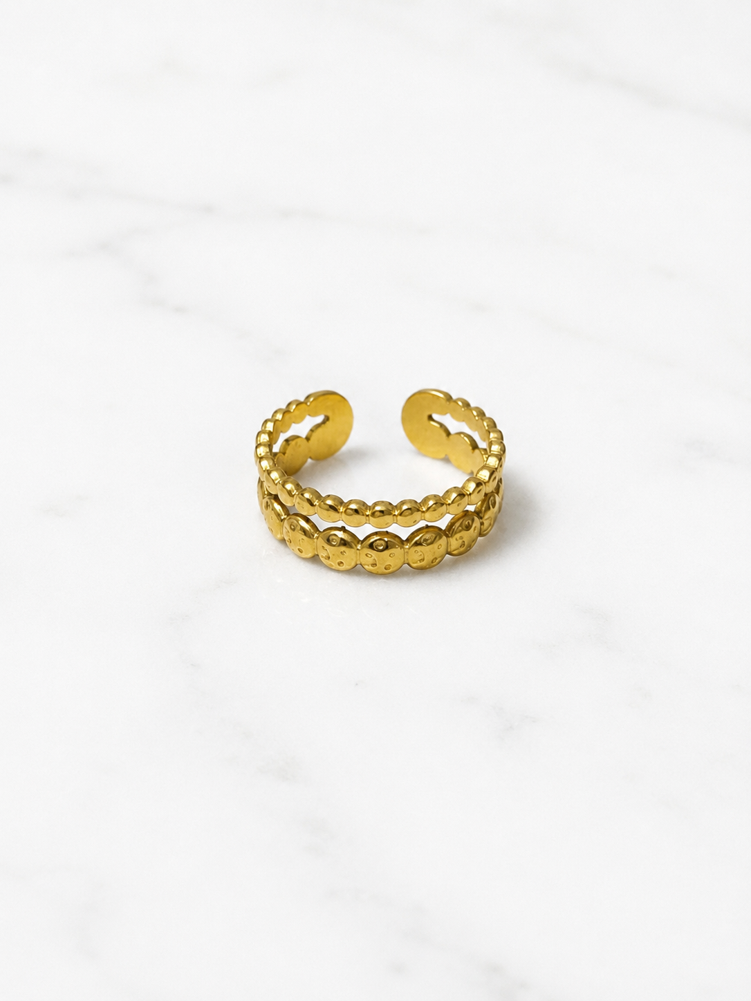 18K Gold Plated Dual Beaded Cuff Ring