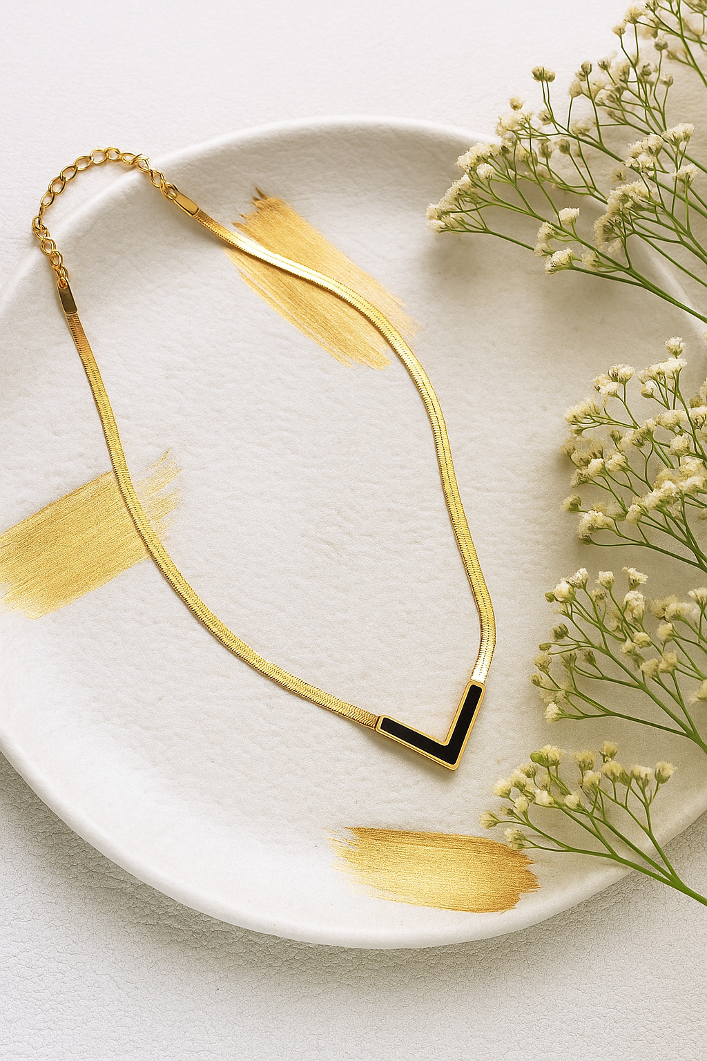 Anti-Tarnish 18K Gold Plated V Pendant Chain | Adjustable Waterproof Necklace for Women