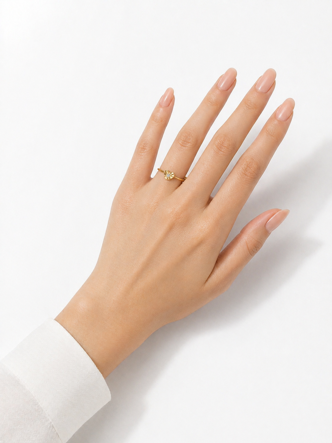 Elegant 18K Gold Plated Small Heart Adjustable Ring with Green Stone