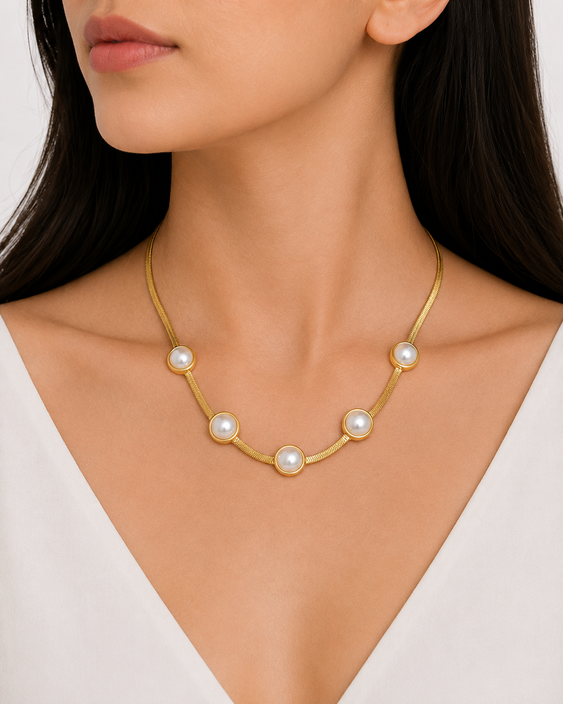 18K Gold Plated Pearl Pendant Chain Necklace – Anti-Tarnish Elegant Daily Wear Jewelry