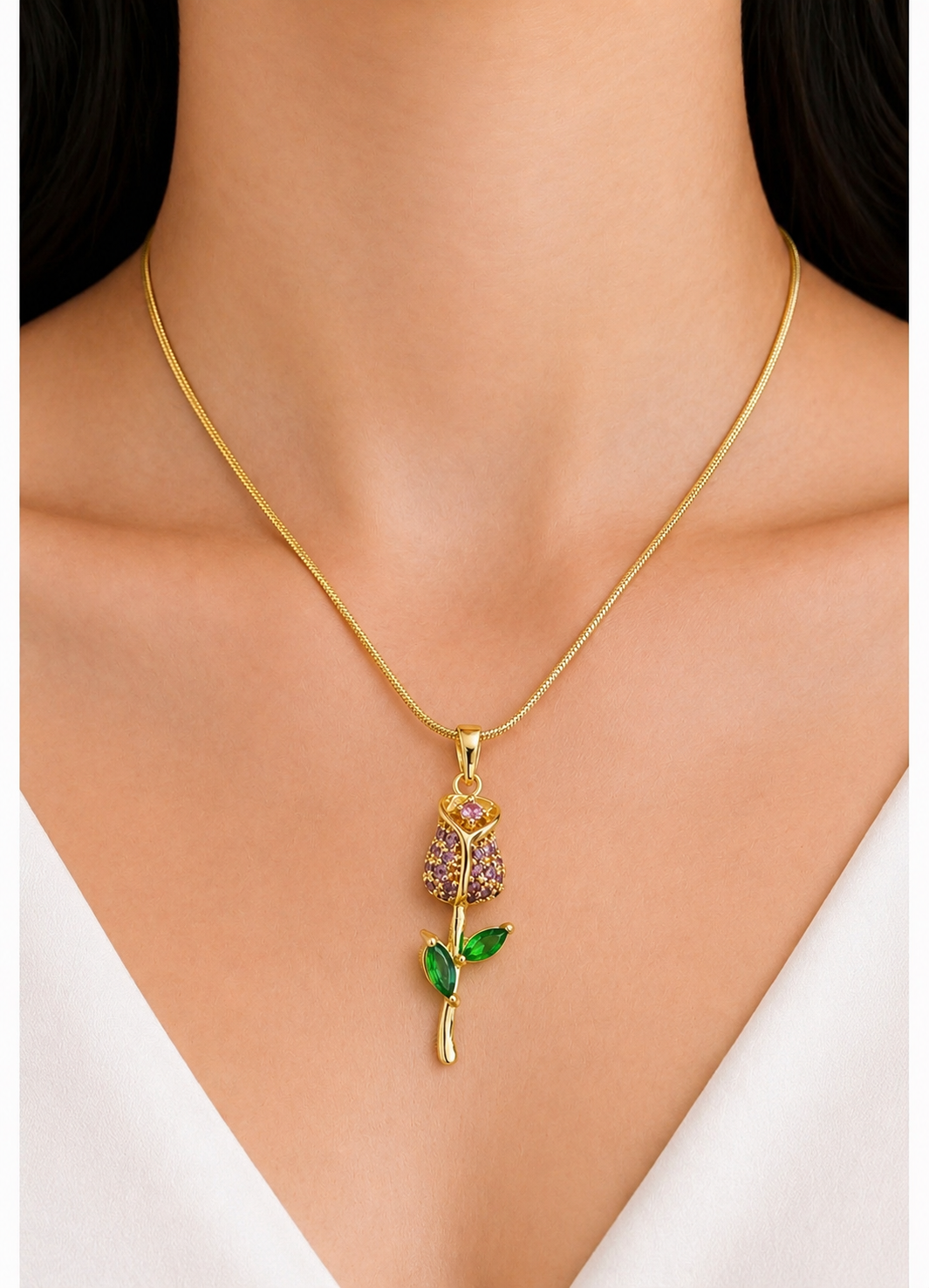 Rose Bloom Pendant Necklace for Women | 18K Gold Plated Anti-Tarnish Floral Pendant Chain | Elegant Daily Wear Jewelry