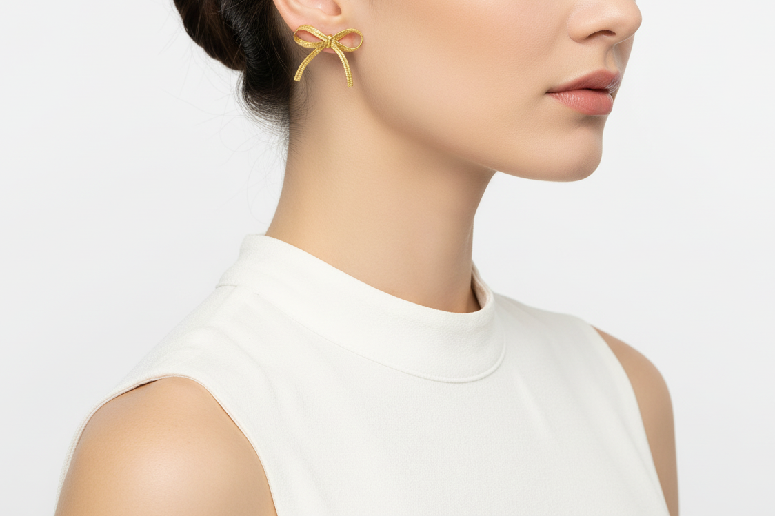 Product Description – 18K Gold Plated Bow Earrings (Anti-Tarnish