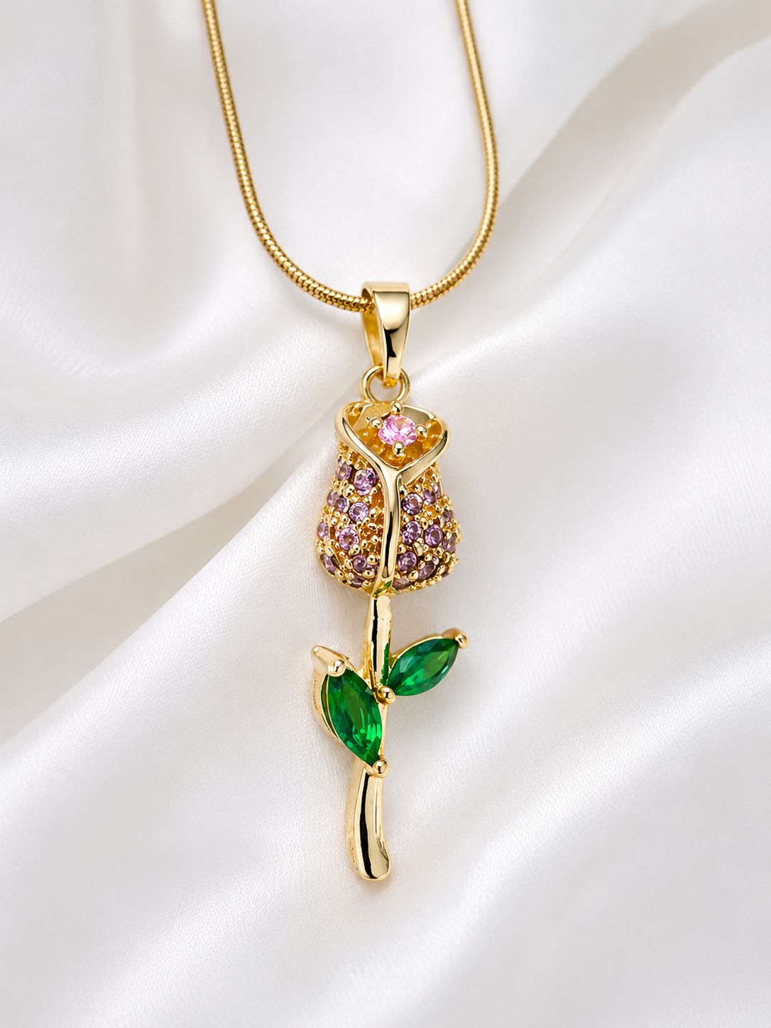 Rose Bloom Pendant Necklace for Women | 18K Gold Plated Anti-Tarnish Floral Pendant Chain | Elegant Daily Wear Jewelry