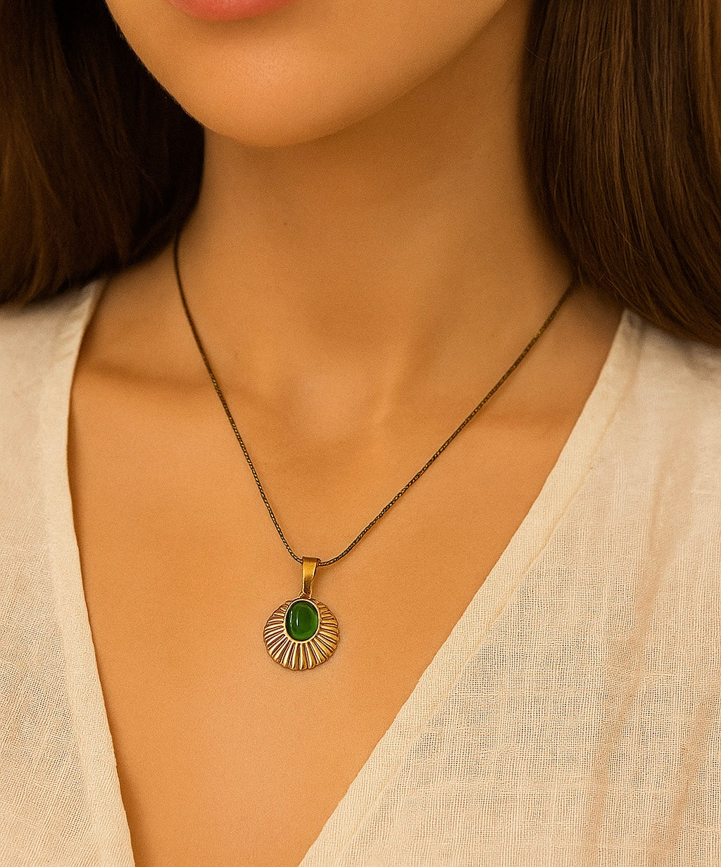 Elegant Anti-Tarnish Green Designer Pendant & Earrings Set – Small, Stylish, & Durable