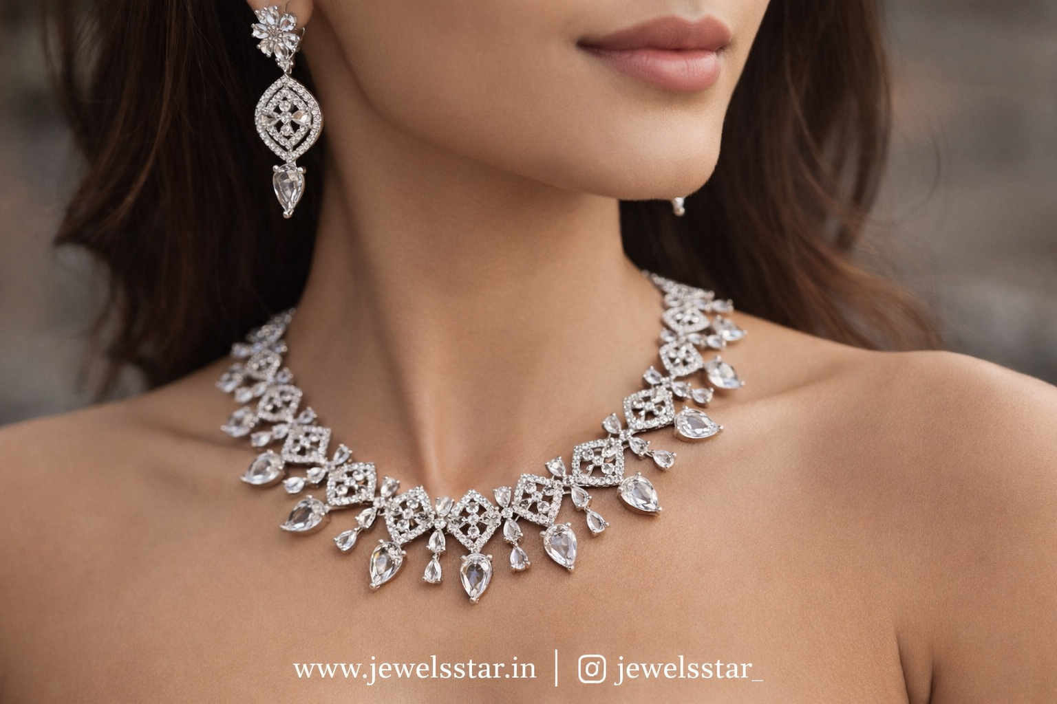 American Diamond Necklace Set with Matching Earrings | Gold Plated Sparkling CZ Jewelry | Elegant Party & Wedding Wear for Women