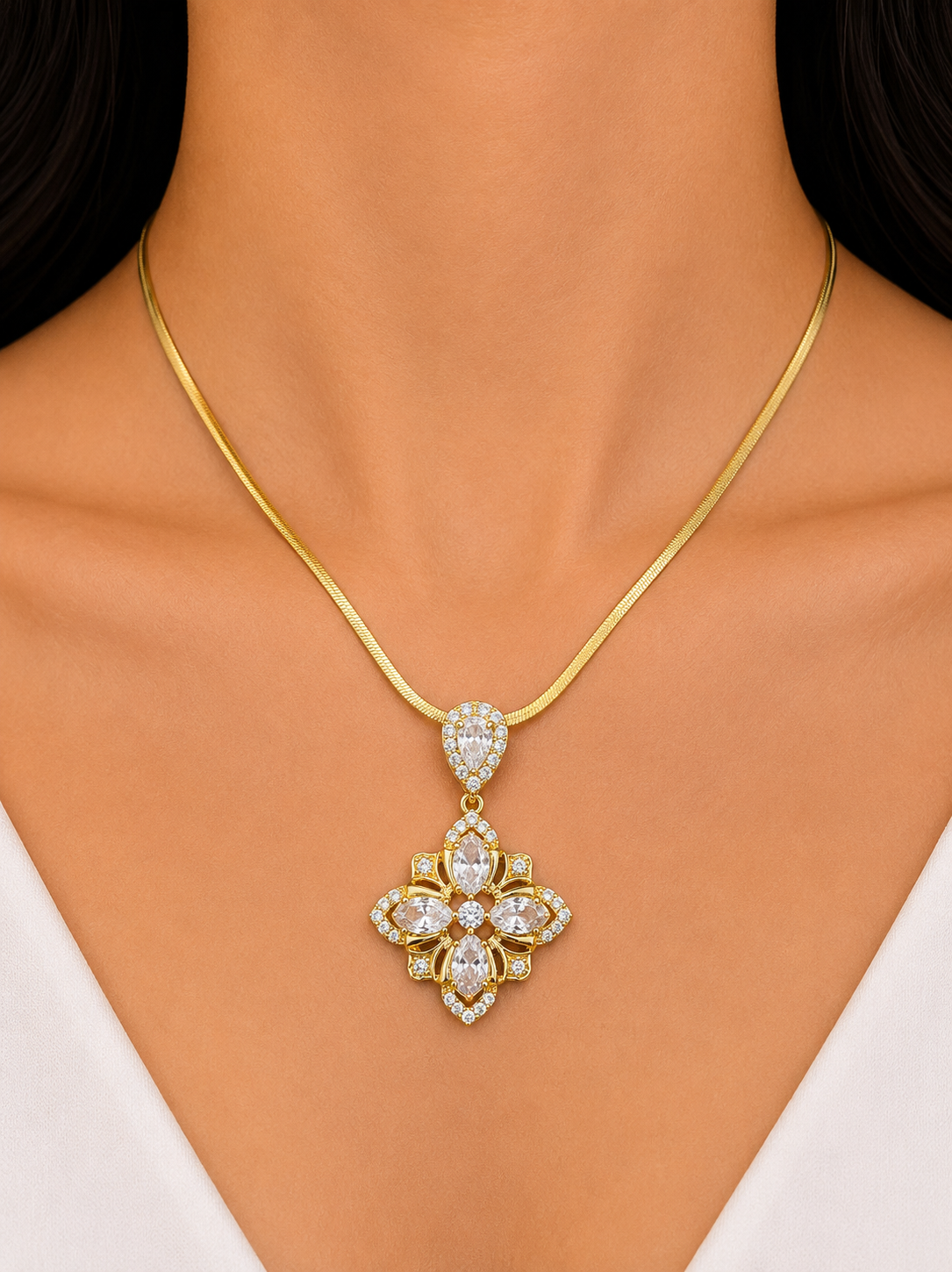 Anti-Tarnish American Diamond Pendant Chain – 18K Gold Plated Daily Wear Necklace