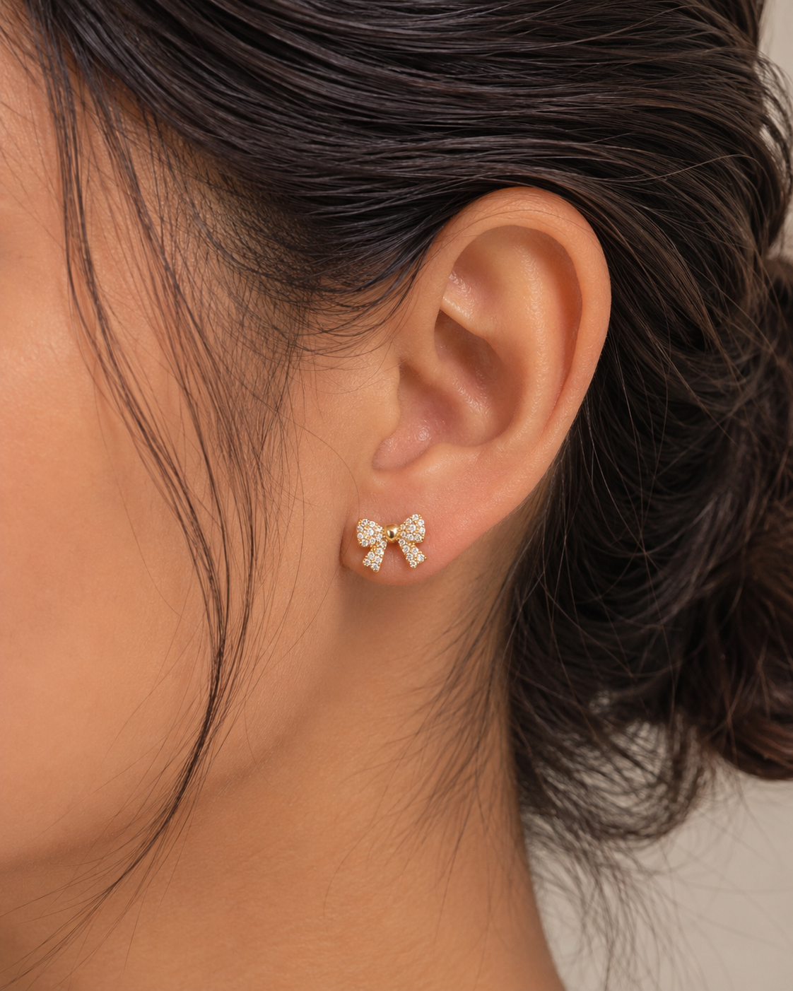 18K Gold Plated Small Anti-Tarnish Crystal Bow Stud Earrings