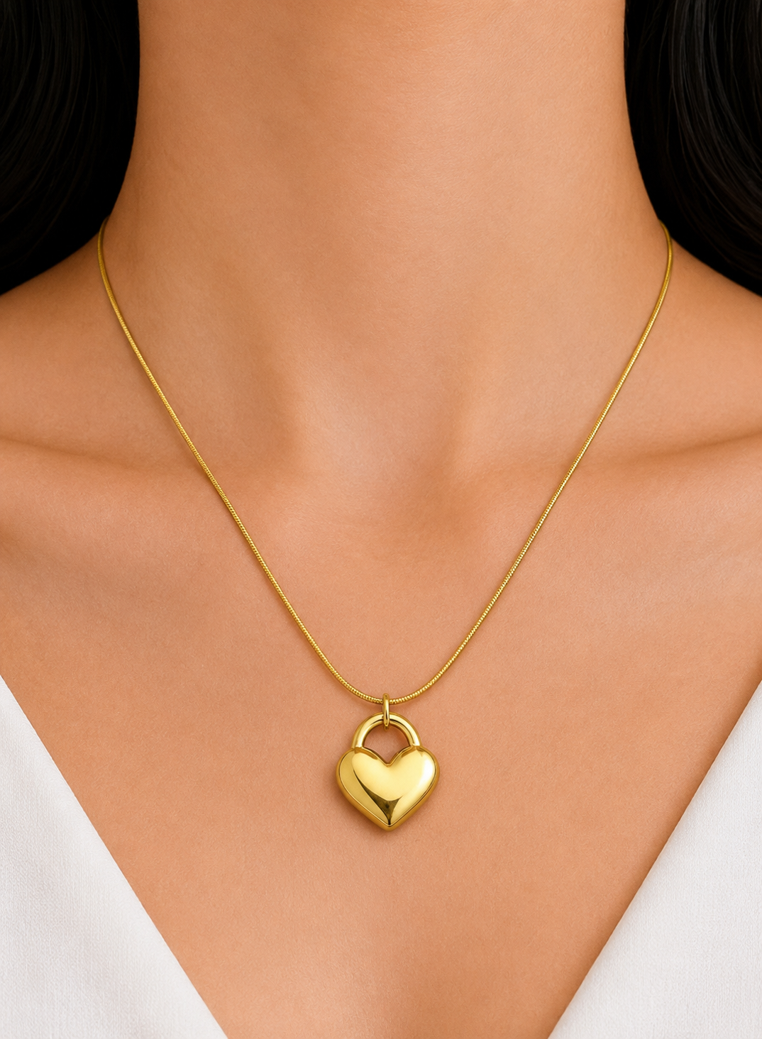 💛 Anti-Tarnish 18K Gold Plated Heart Lock Pendant Chain – Daily Wear Love Necklace 💛
