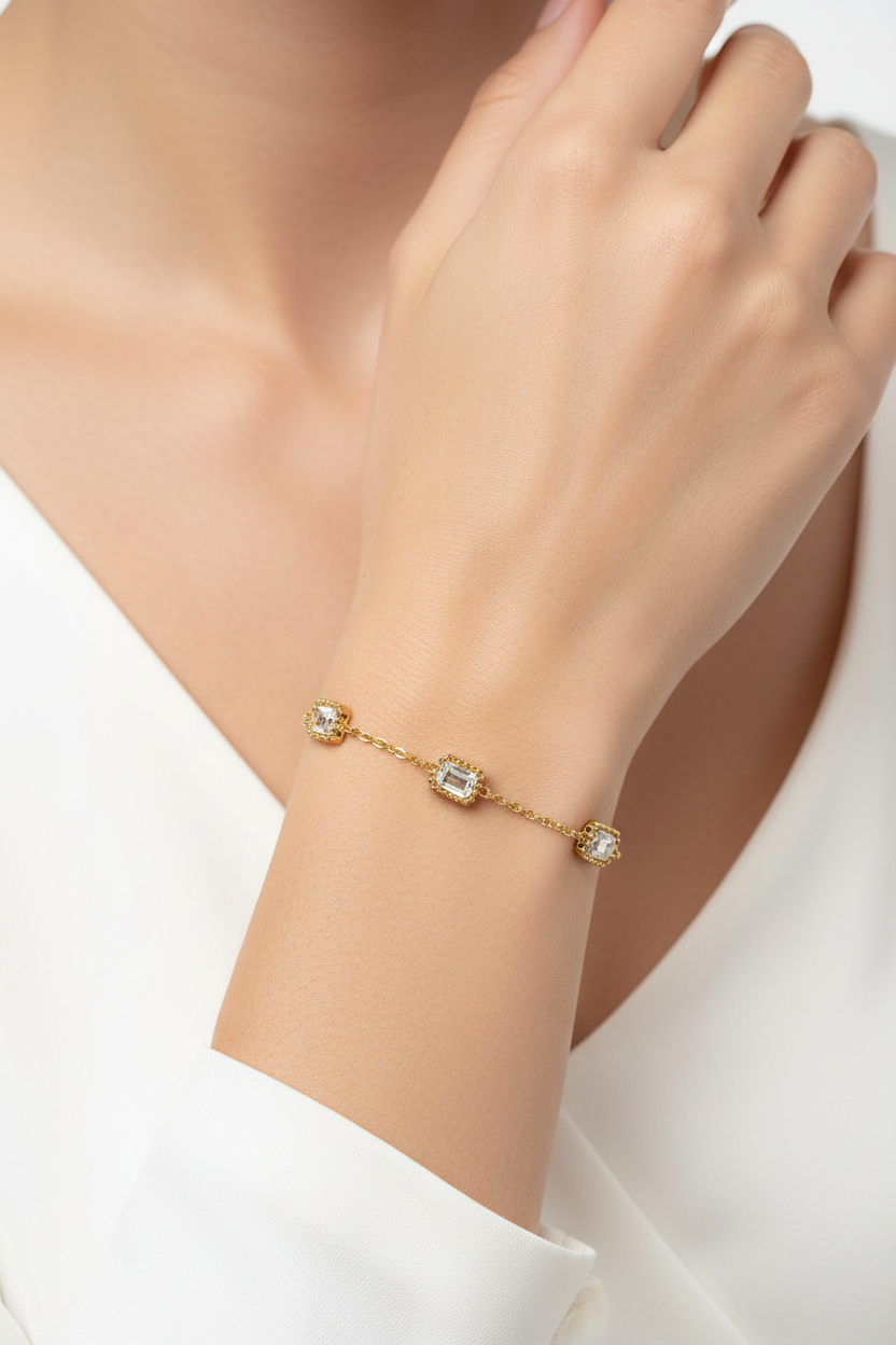 18K Gold Plated Anti-Tarnish Crystal Charm Bracelet