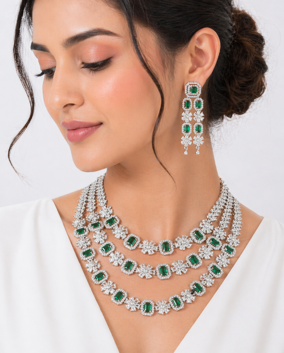 Stunning 3-Layer American Diamond Designer Necklace