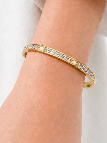 Luxury Gold Crystal Studded Bangle Bracelet | Elegant Minimal Anti-Tarnish Designer Kada