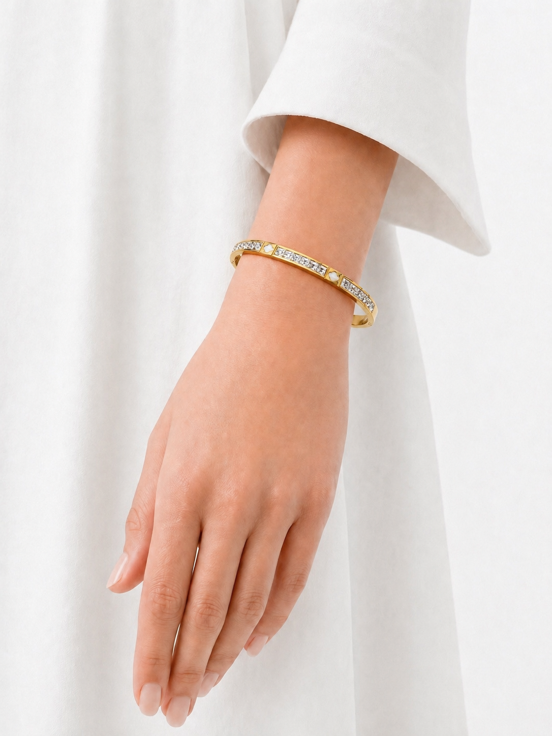 Luxury Gold Crystal Studded Bangle Bracelet | Elegant Minimal Anti-Tarnish Designer Kada