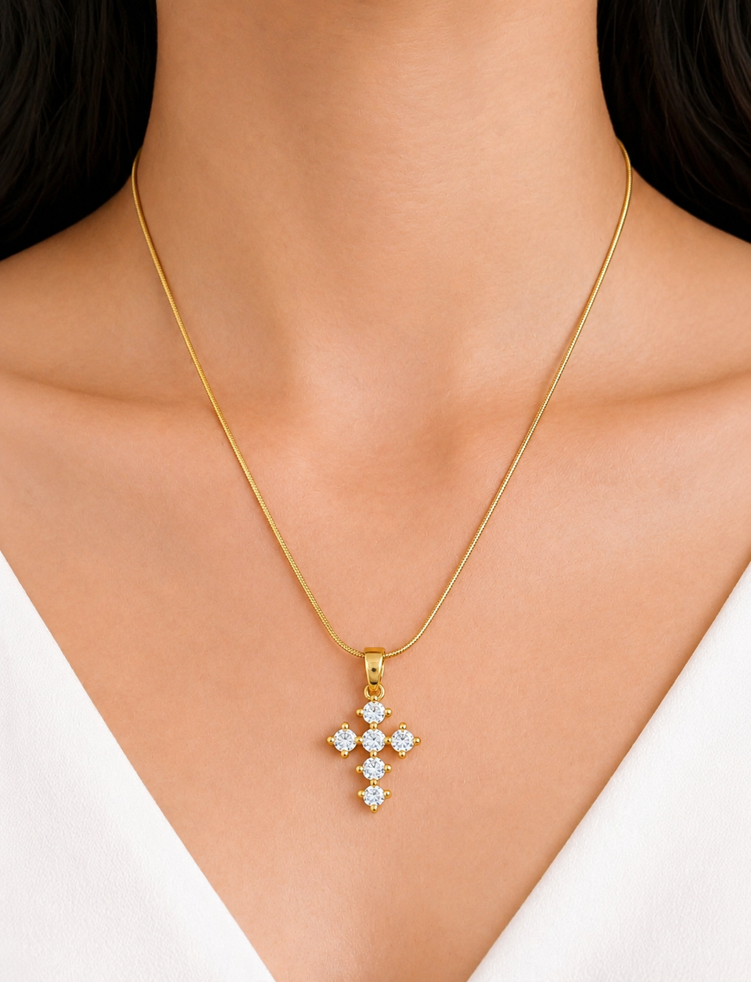 ✨ Anti-Tarnish 18K Gold Plated Cross Pendant Chain – Daily Wear Sparkle Necklace ✨