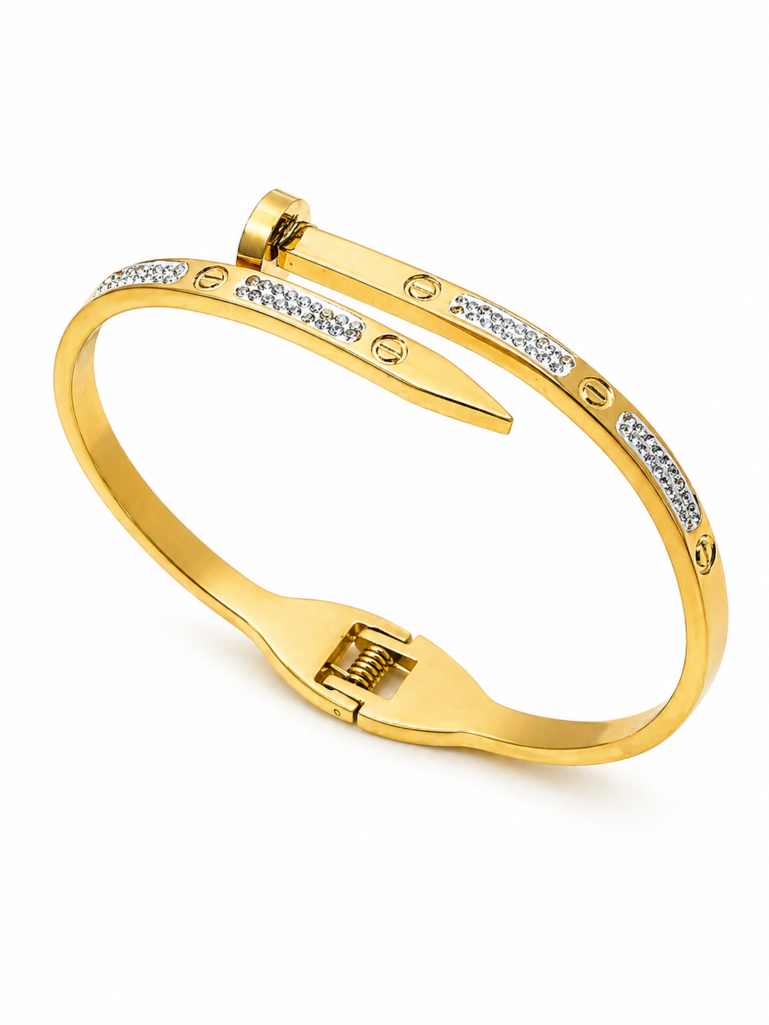 Nail Design Gold Plated Bracelet with Crystal Detailing | Luxury Designer Bangle