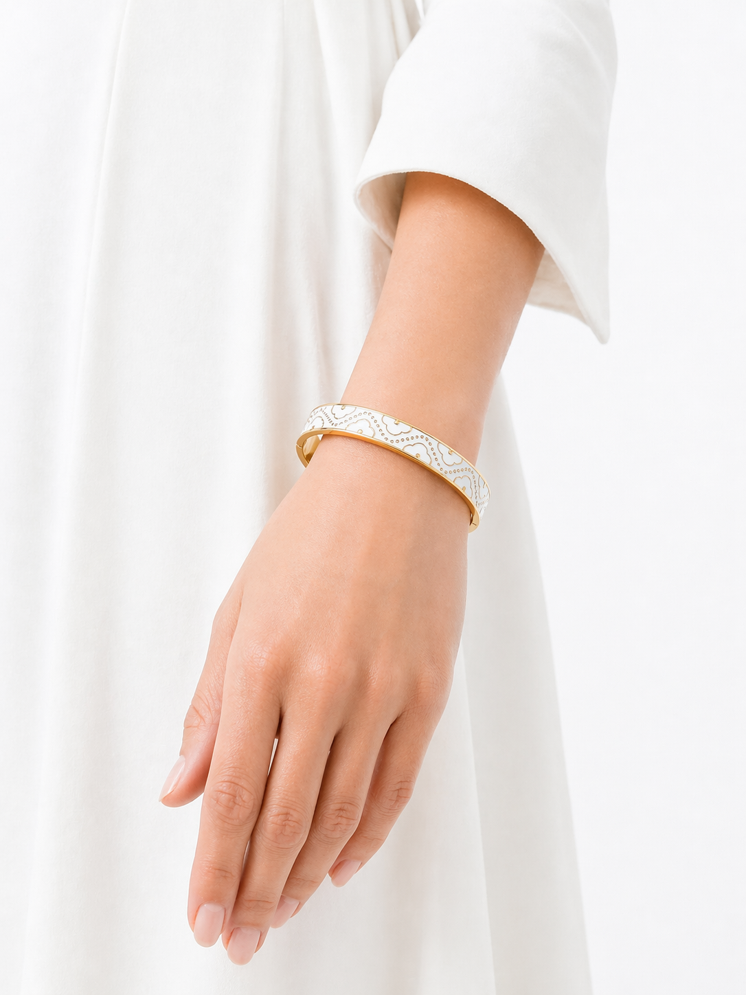 Elegant White Enamel Gold Plated Bracelet | Minimal Designer Bangle