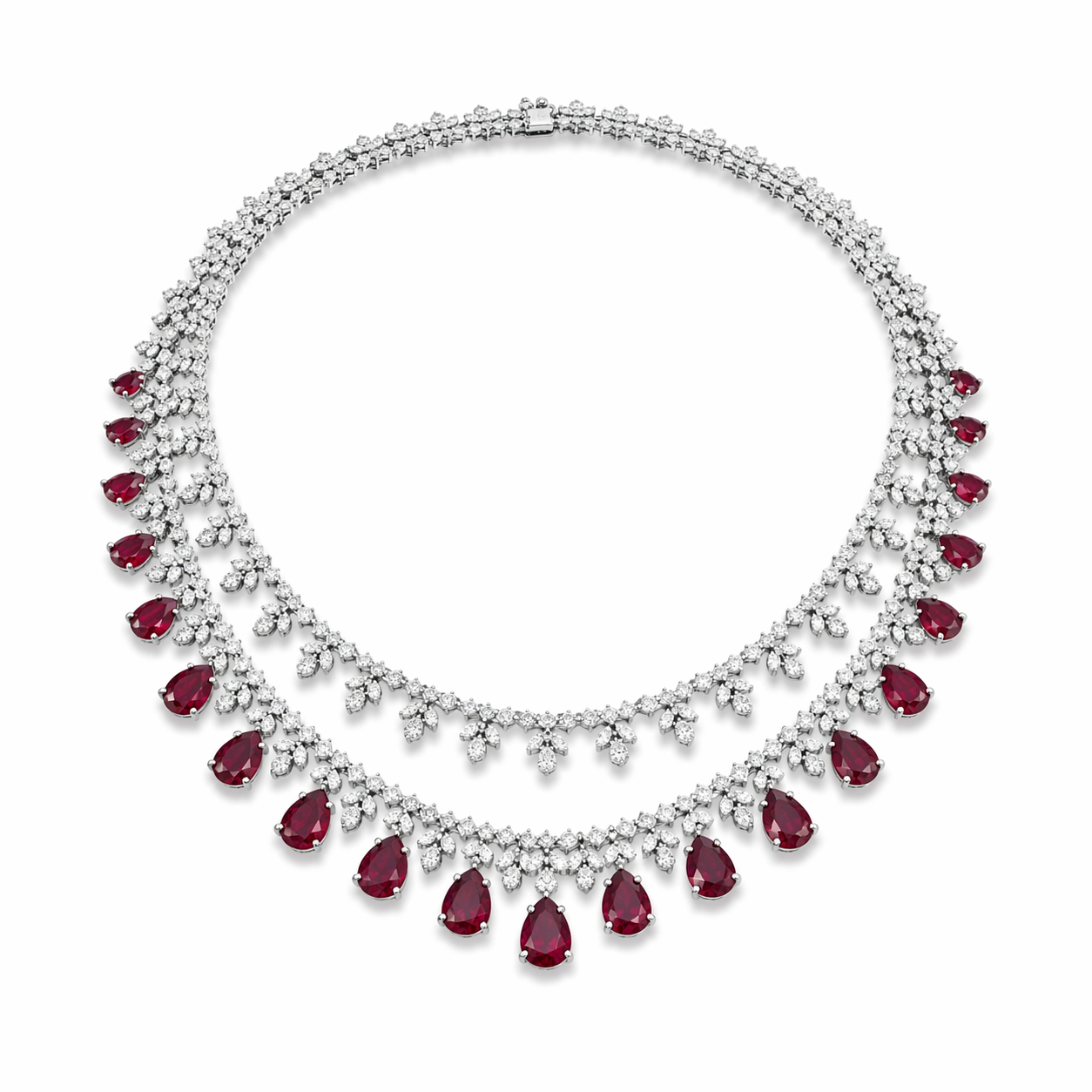 Exquisite Designer American Diamond Double Layer Ruby Red Necklace – A Statement of Elegance and Luxury