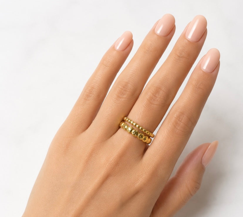 18K Gold Plated Dual Beaded Cuff Ring