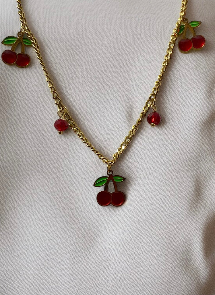 Cheery Design Anti-Tarnish Chain with Small Earrings Set | Adjustable Trendy & Classy Jewelry