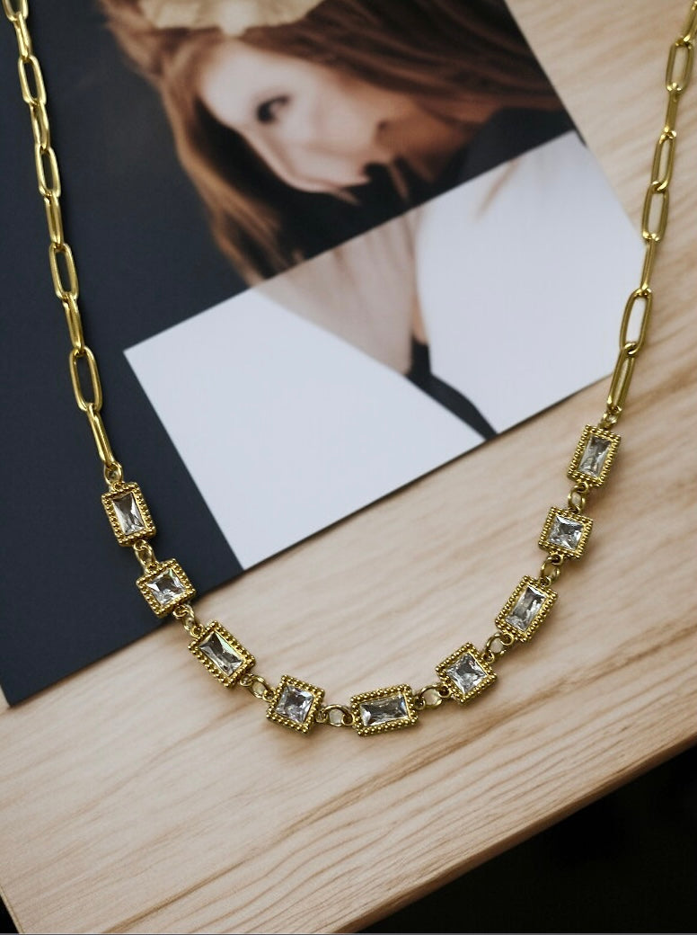 Anti-Tarnish Clear Stone Chain | Adjustable Trendy Necklace, Durable, and Stylish