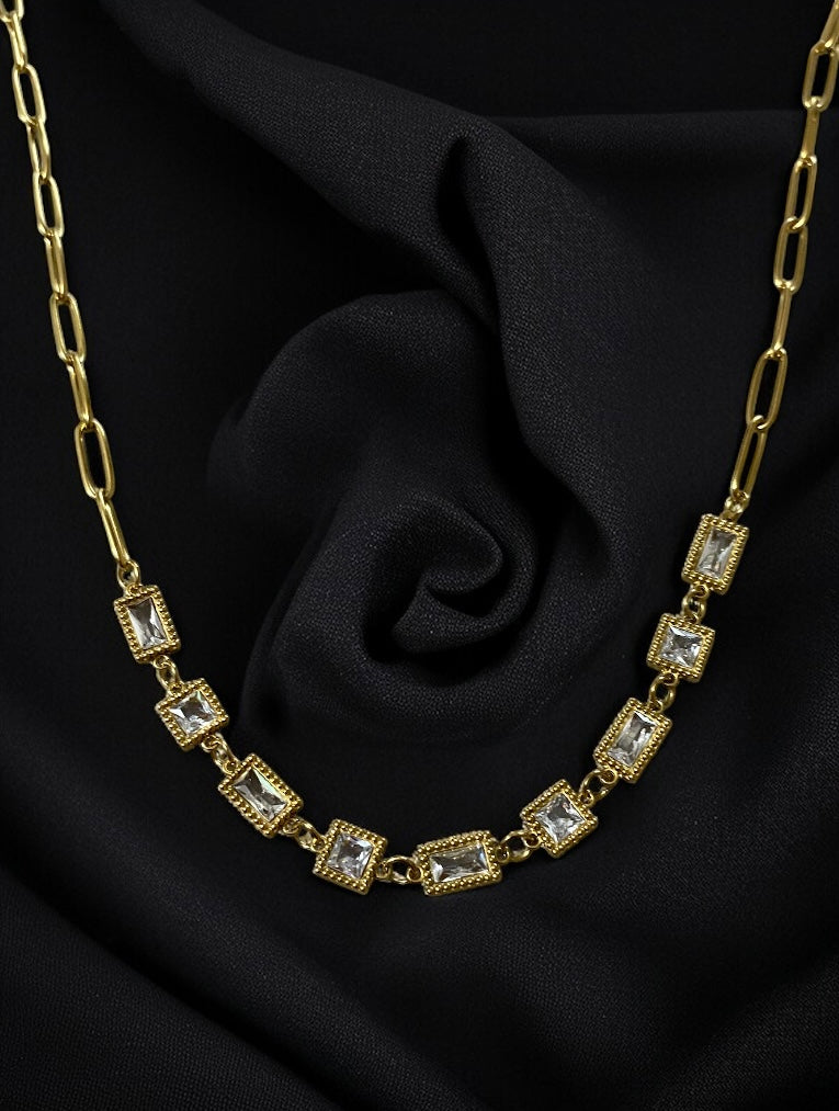 Anti-Tarnish Clear Stone Chain | Adjustable Trendy Necklace, Durable, and Stylish