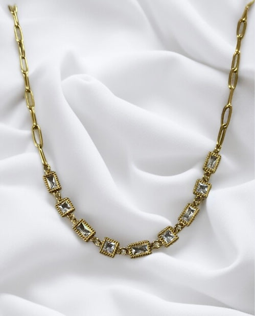 Anti-Tarnish Clear Stone Chain | Adjustable Trendy Necklace, Durable, and Stylish