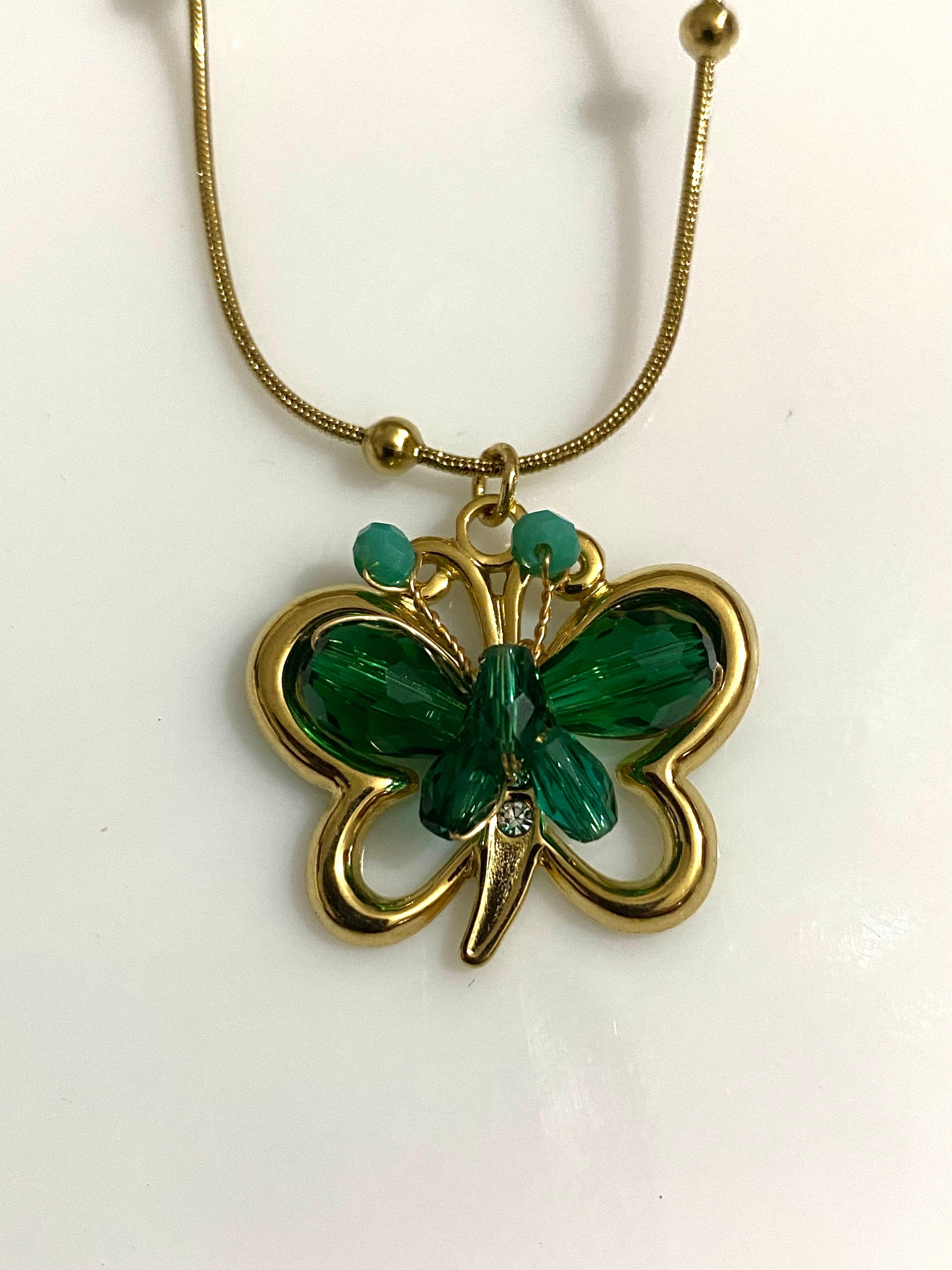 JewelsStar Anti-Tarnish Green Butterfly Big Pendant with Adjustable Chain – Trendy Fashion Jewellery