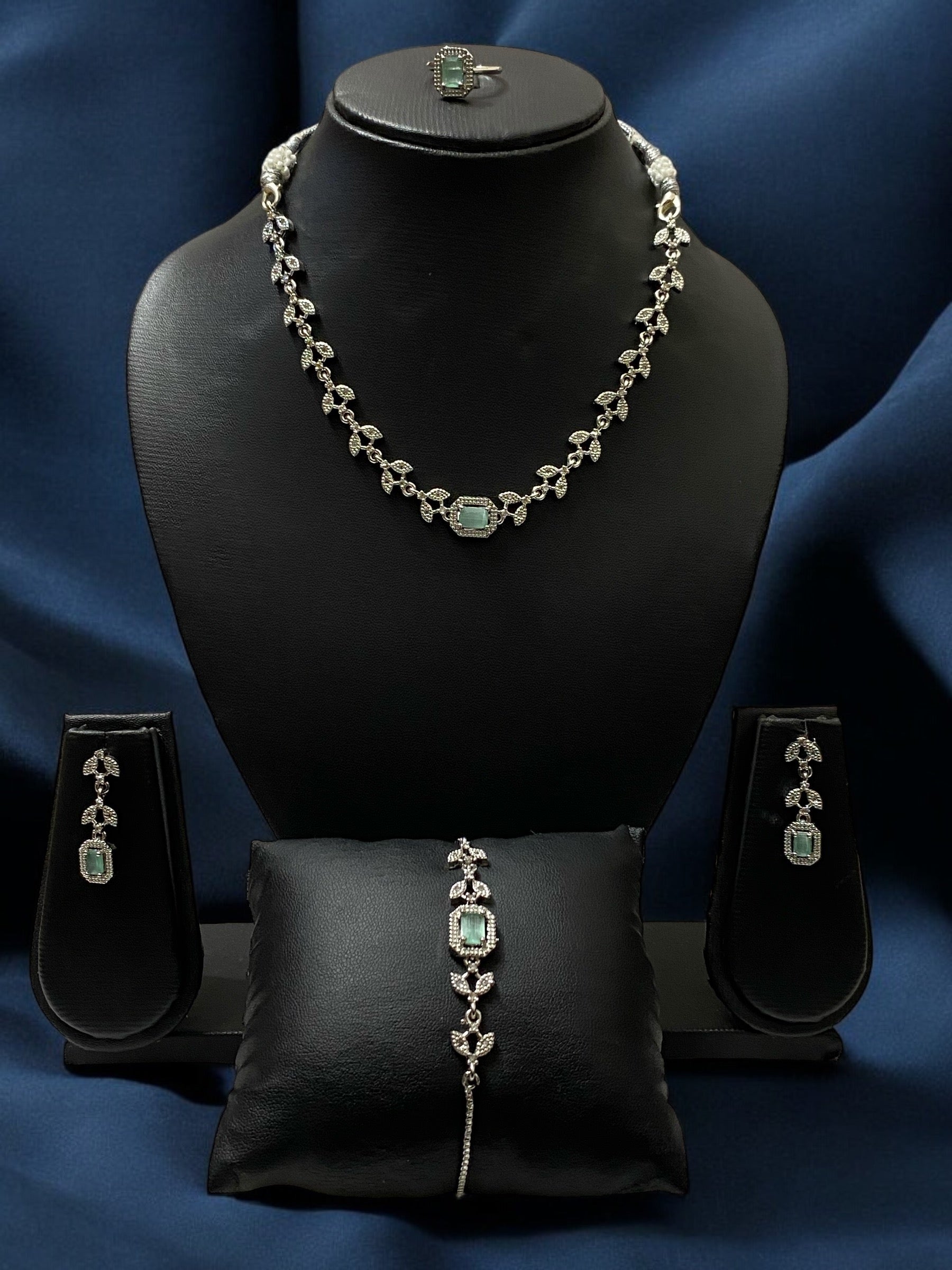 Stunning American Diamond Jewelry Set: Necklace, Earrings, Bracelet, and Ring