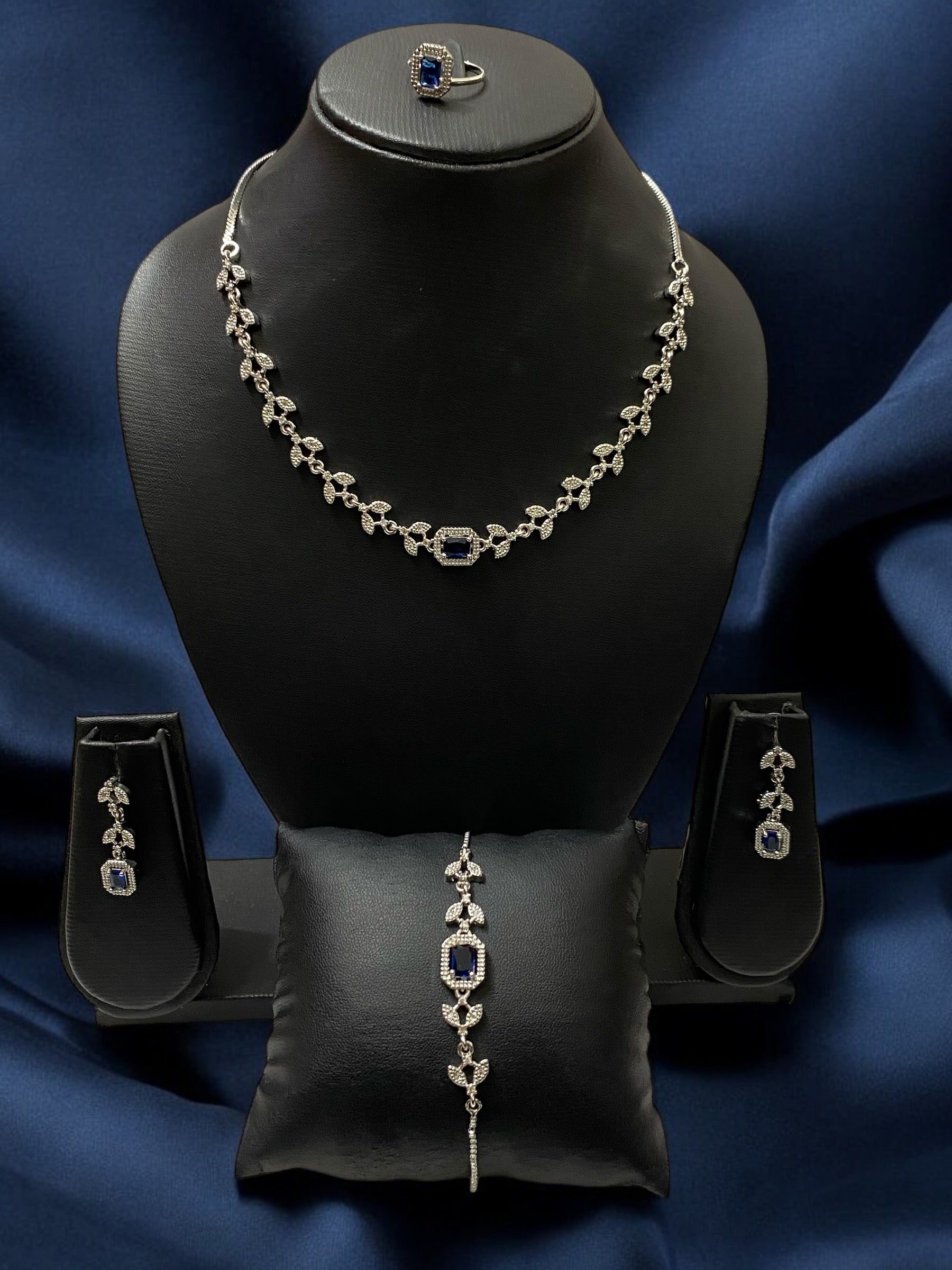 Stunning American Diamond Jewelry Set: Necklace, Earrings, Bracelet, and Ring