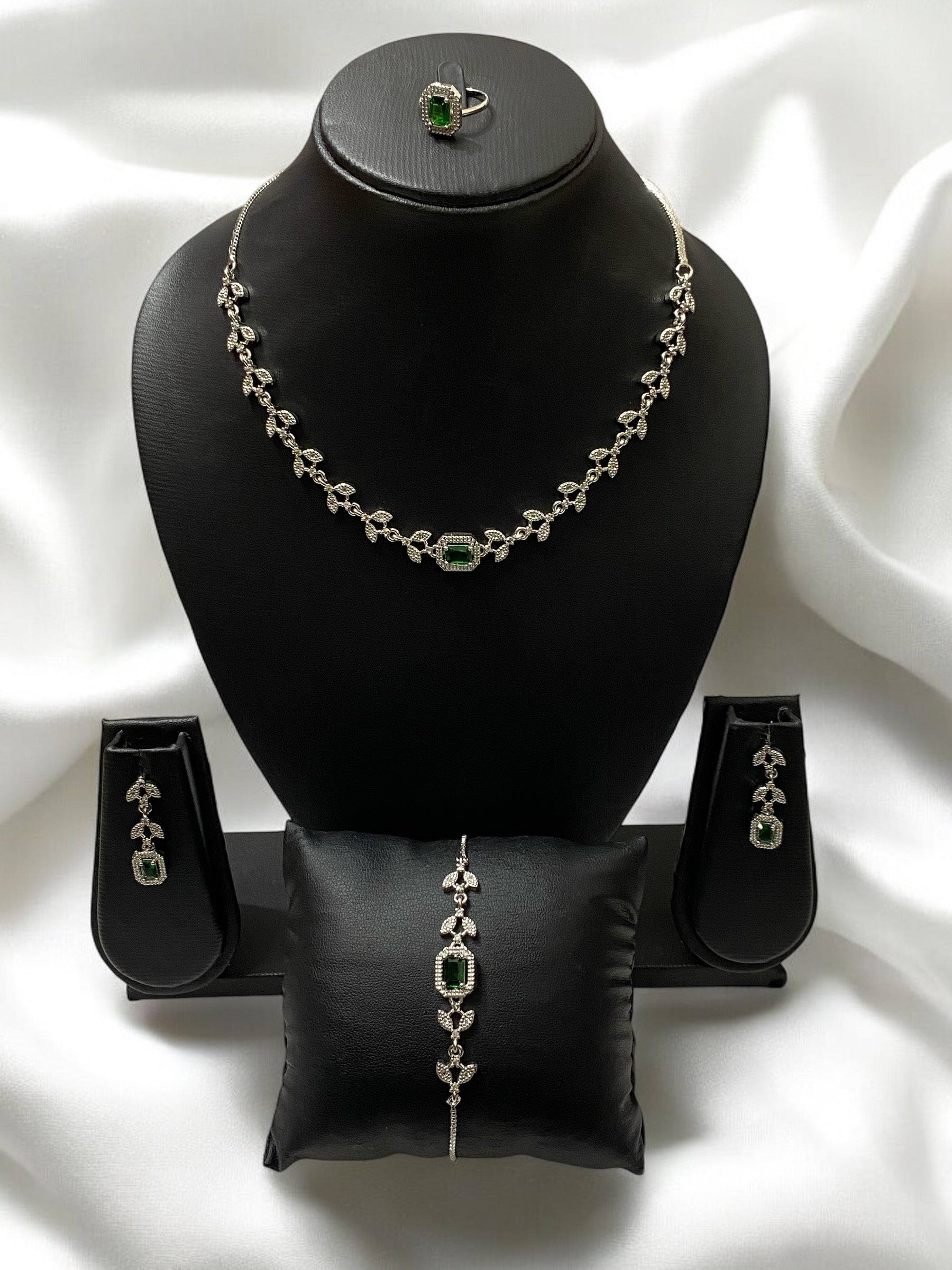 Stunning American Diamond Jewelry Set: Necklace, Earrings, Bracelet, and Ring