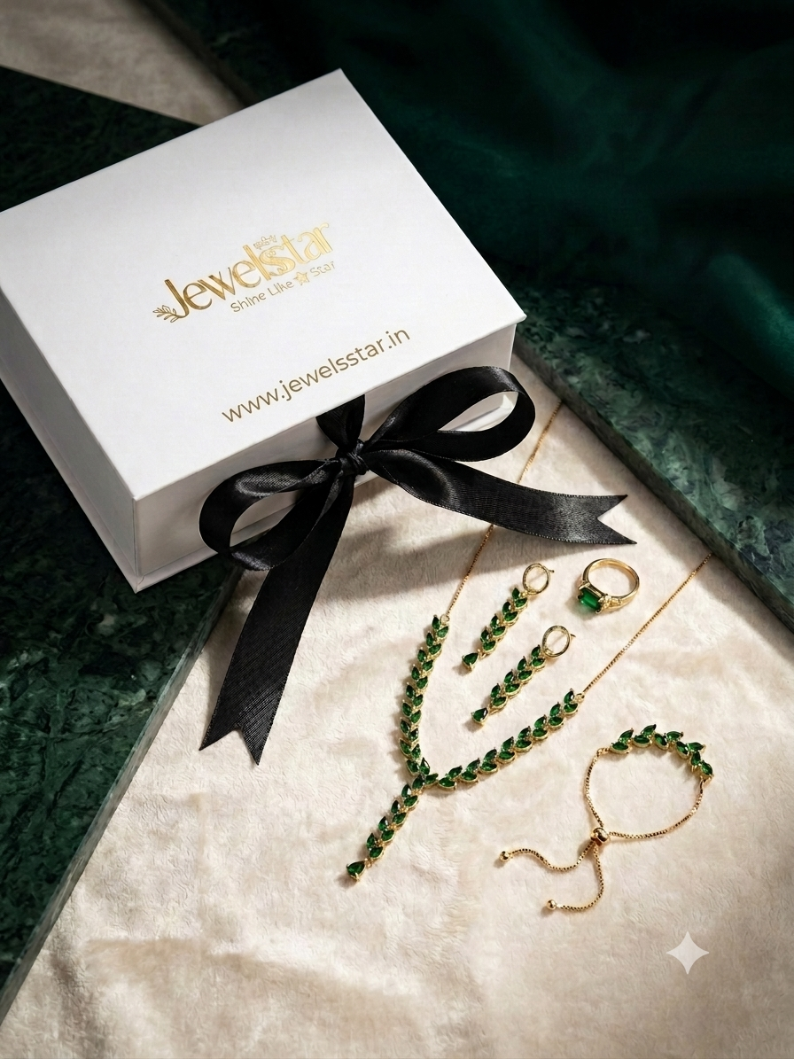 Royale Emerald Green Crystal Set | Anti-Tarnish Gold-Plated Jewellery