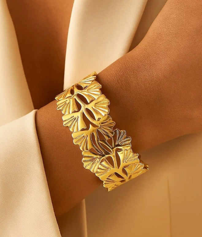 Jewelsstar Anti-Tarnish 18K Gold Plated Adjustable Floral Cuff Bracelet for Women | Waterproof | Elegant Party Wear | Comes with Premium Box Packaging