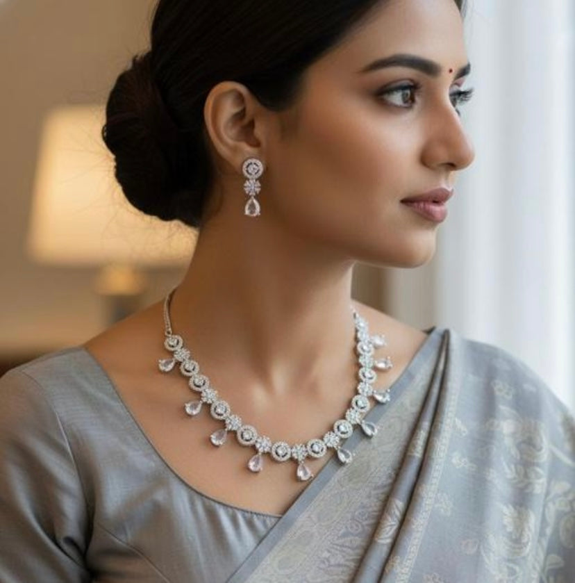 American Diamond Necklace Set with Matching Earrings – Premium Finish