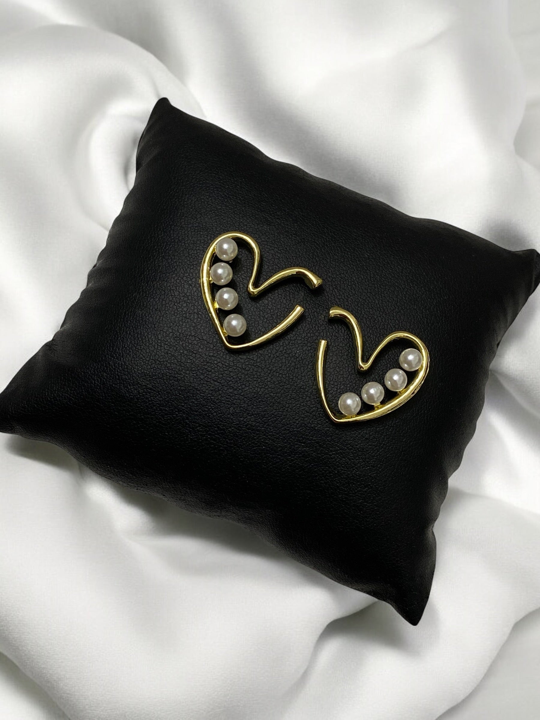 Golden Pearl Heart Stud Earrings