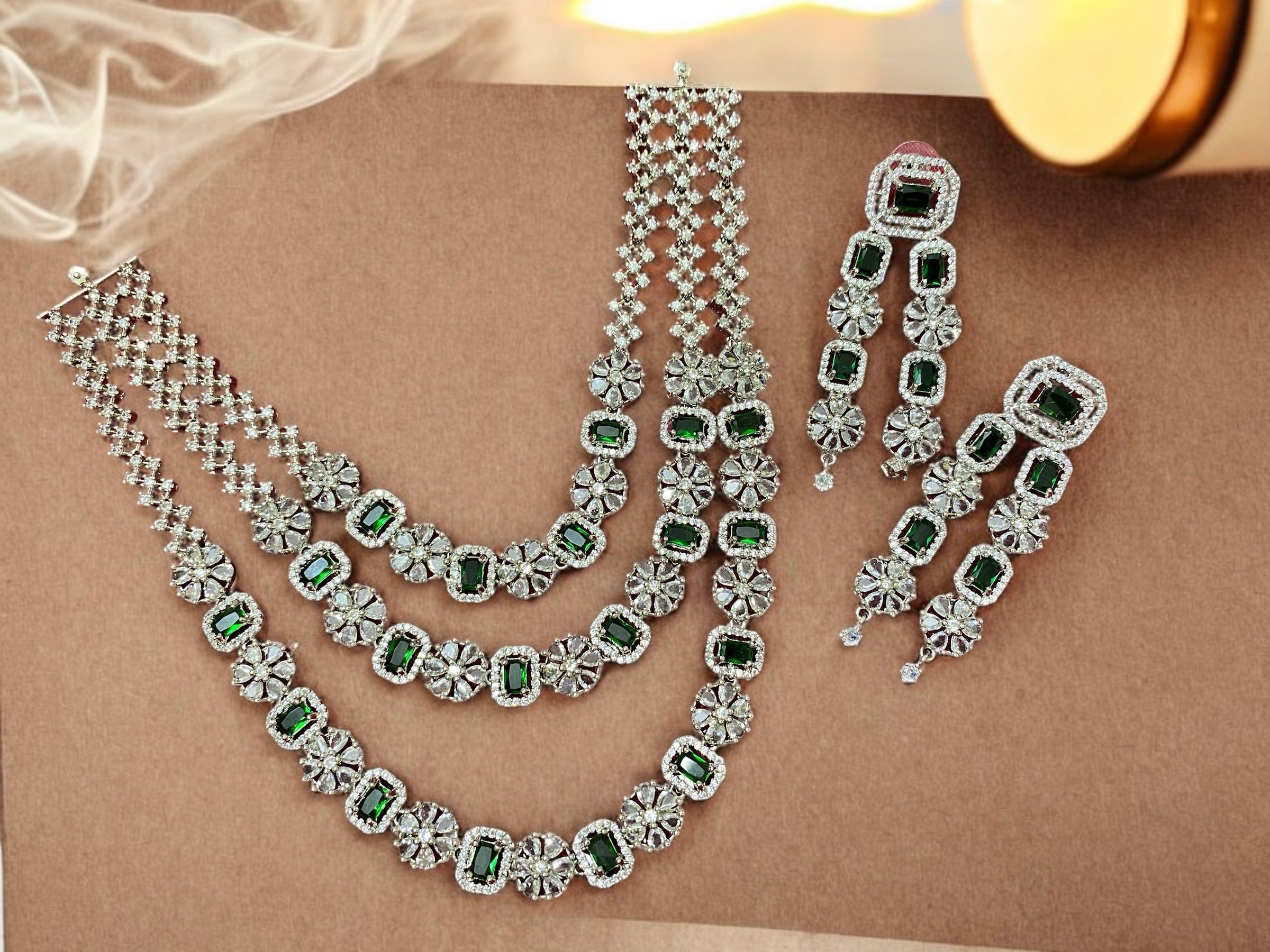 Stunning 3-Layer American Diamond Designer Necklace