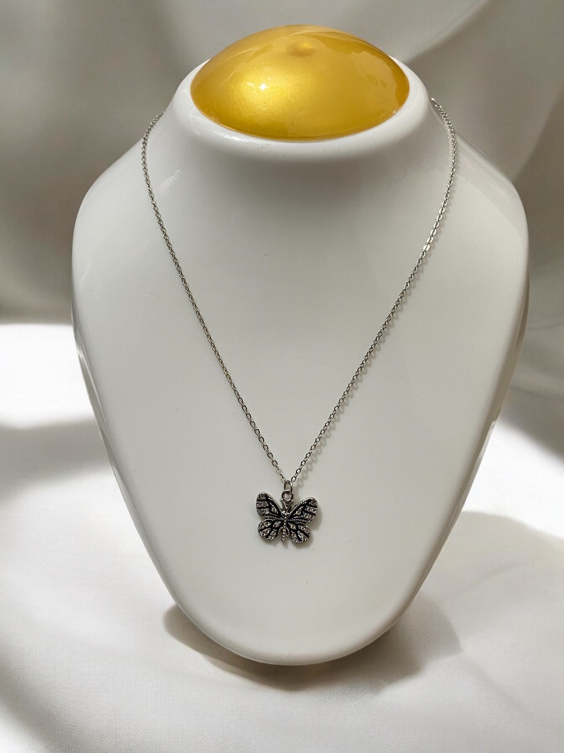 Butterfly Pendant Necklace Chain With American Diamonds