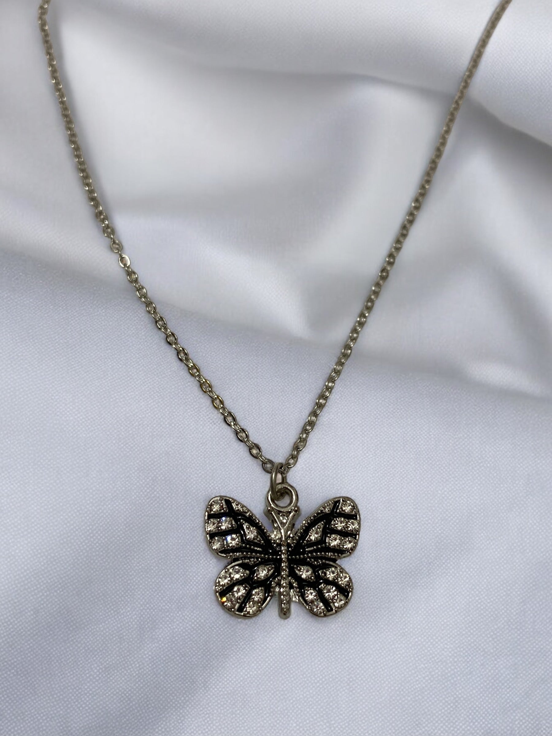 Butterfly Pendant Necklace Chain With American Diamonds