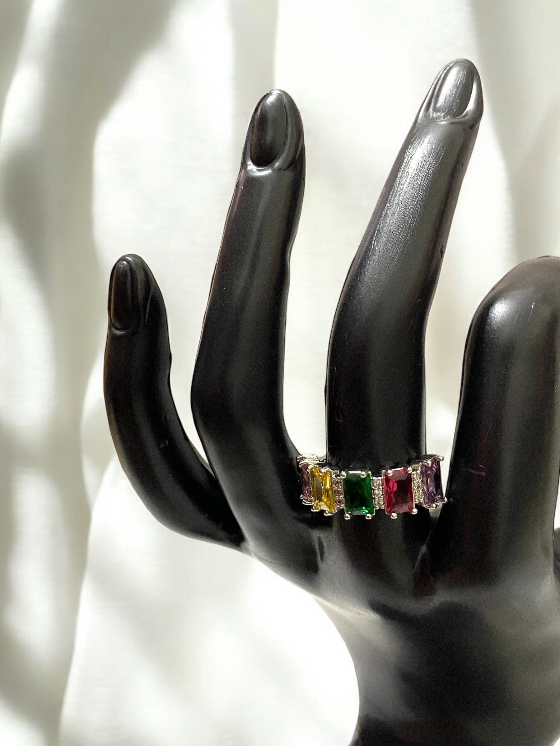American Diamond Multicoloured Adjustable Ring