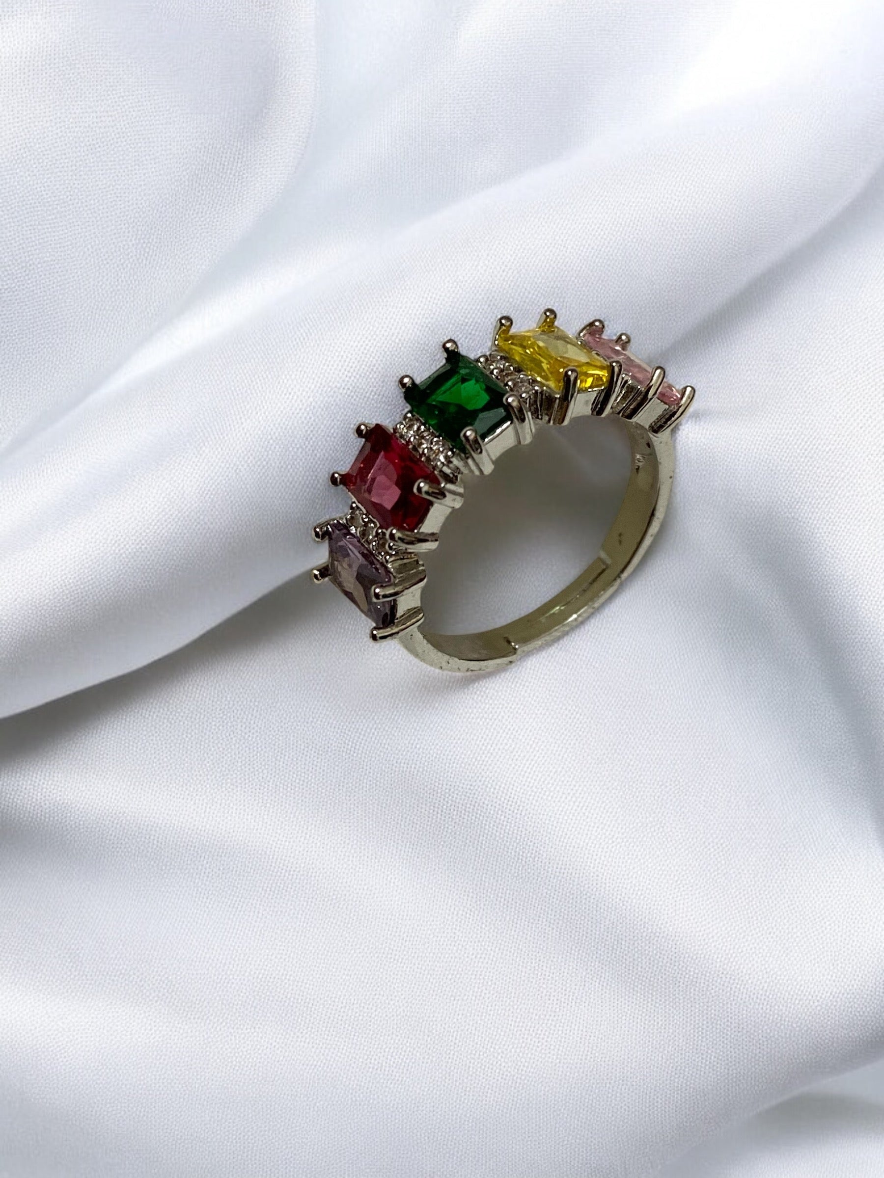 American Diamond Multicoloured Adjustable Ring