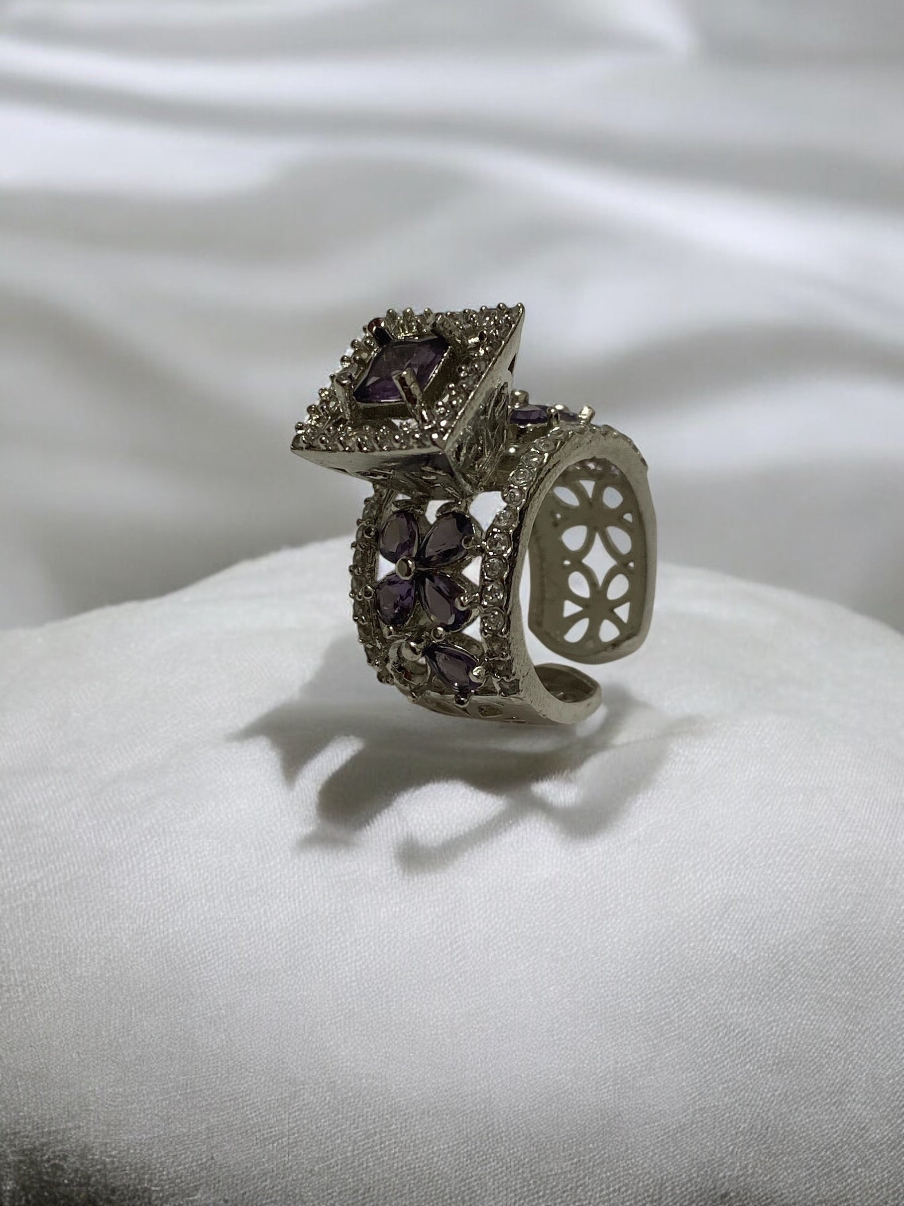 Solitaire Crystal Silver Plated American Diamond Rings For Women