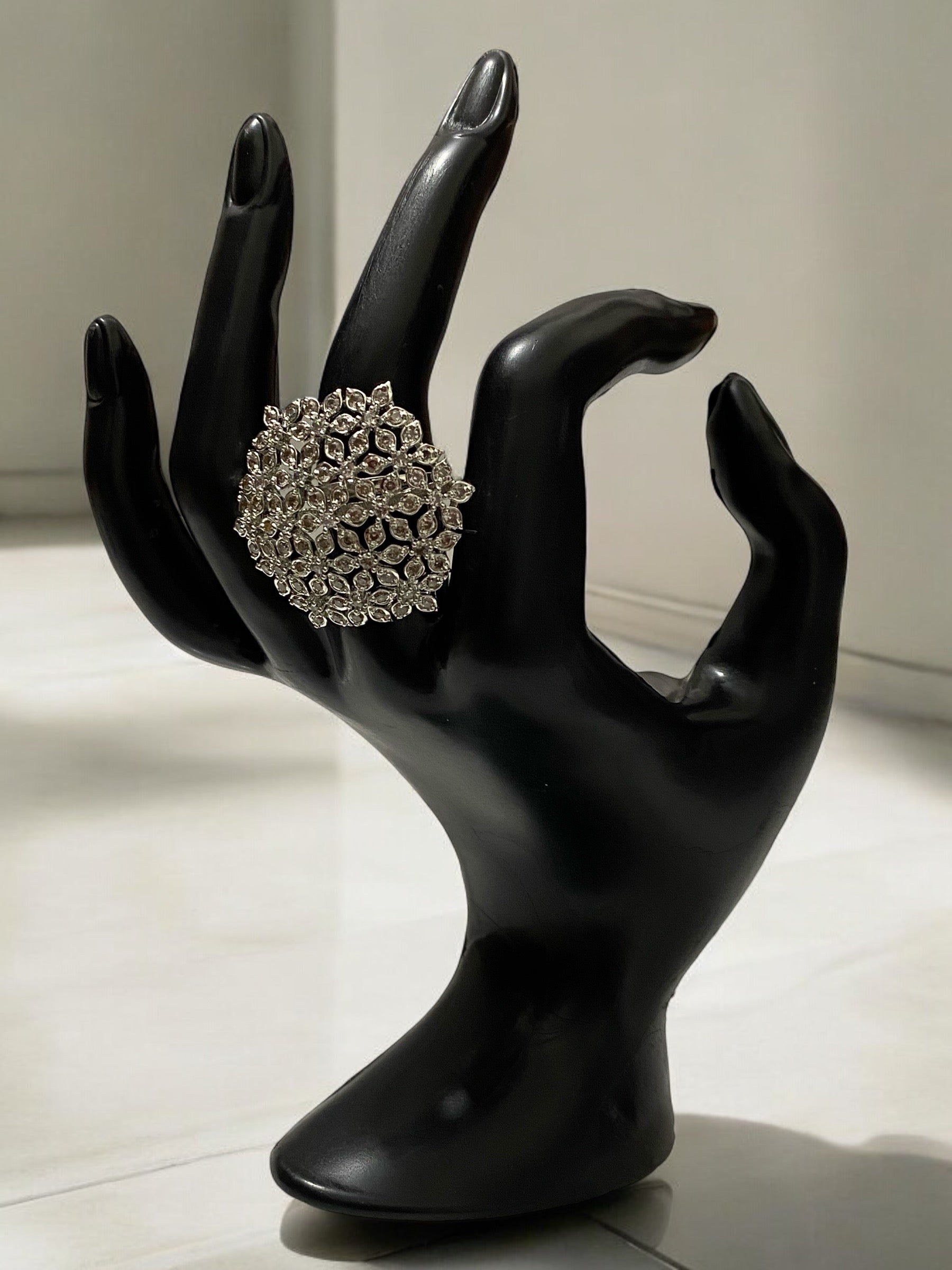 American Diamond Floral Design Cocktail Ring