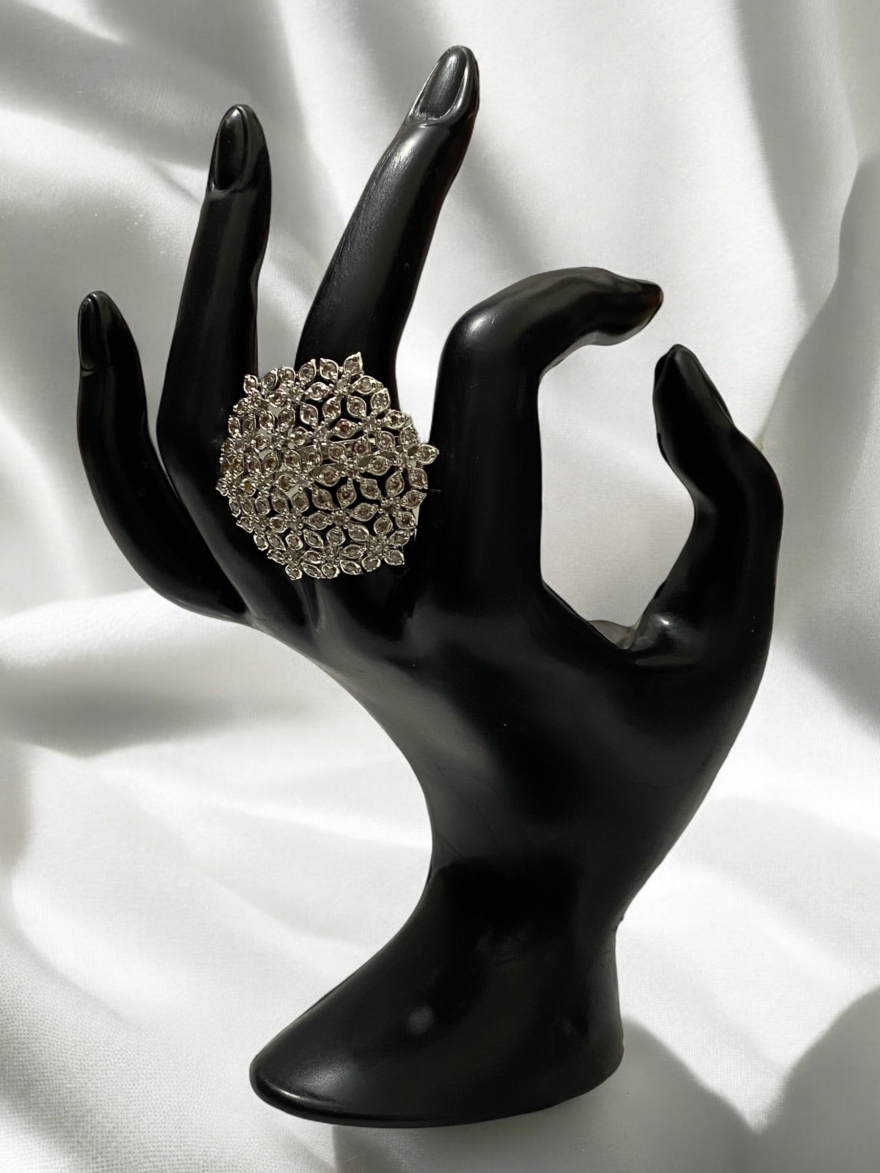 American Diamond Floral Design Cocktail Ring