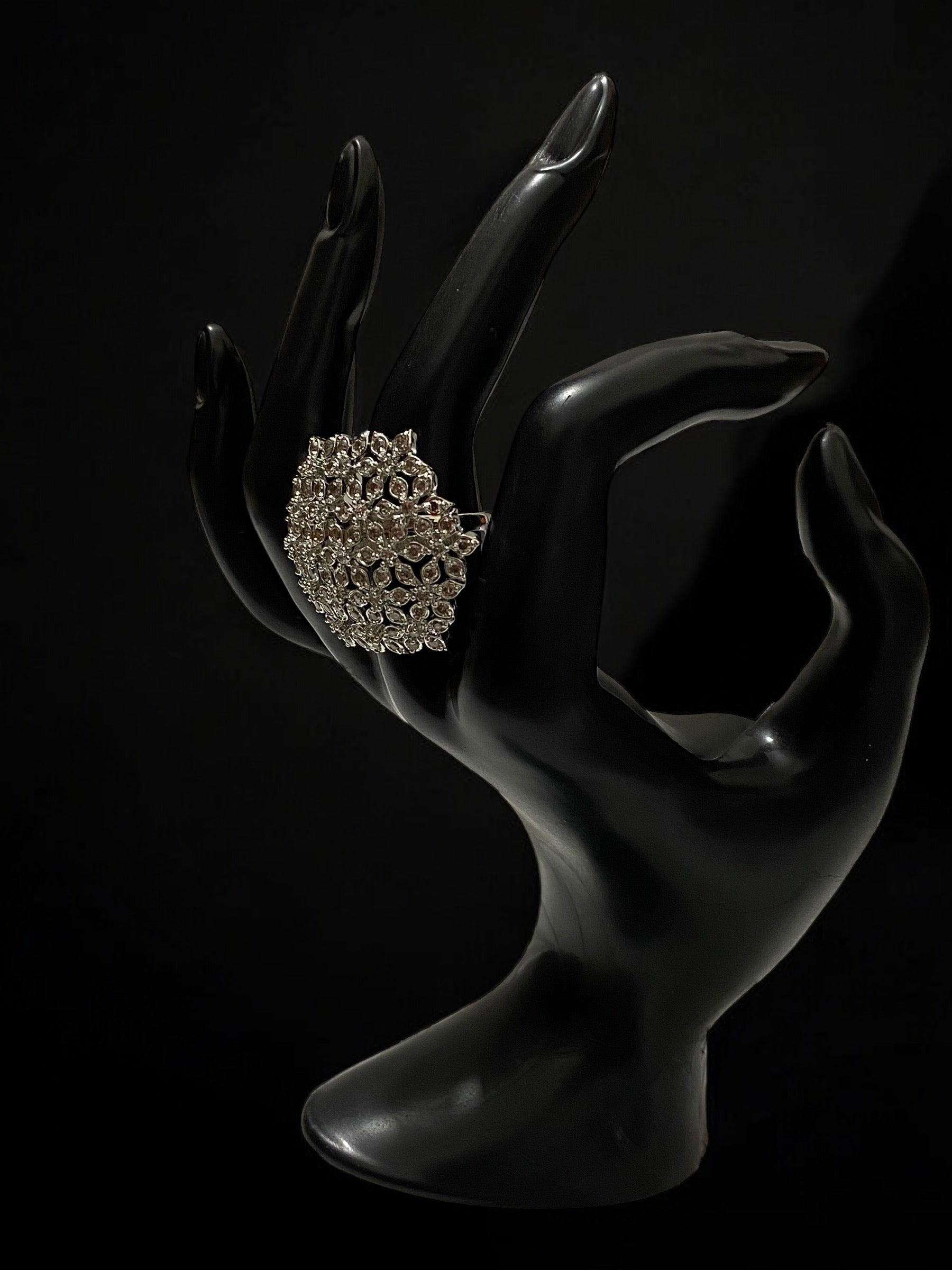 American Diamond Floral Design Cocktail Ring