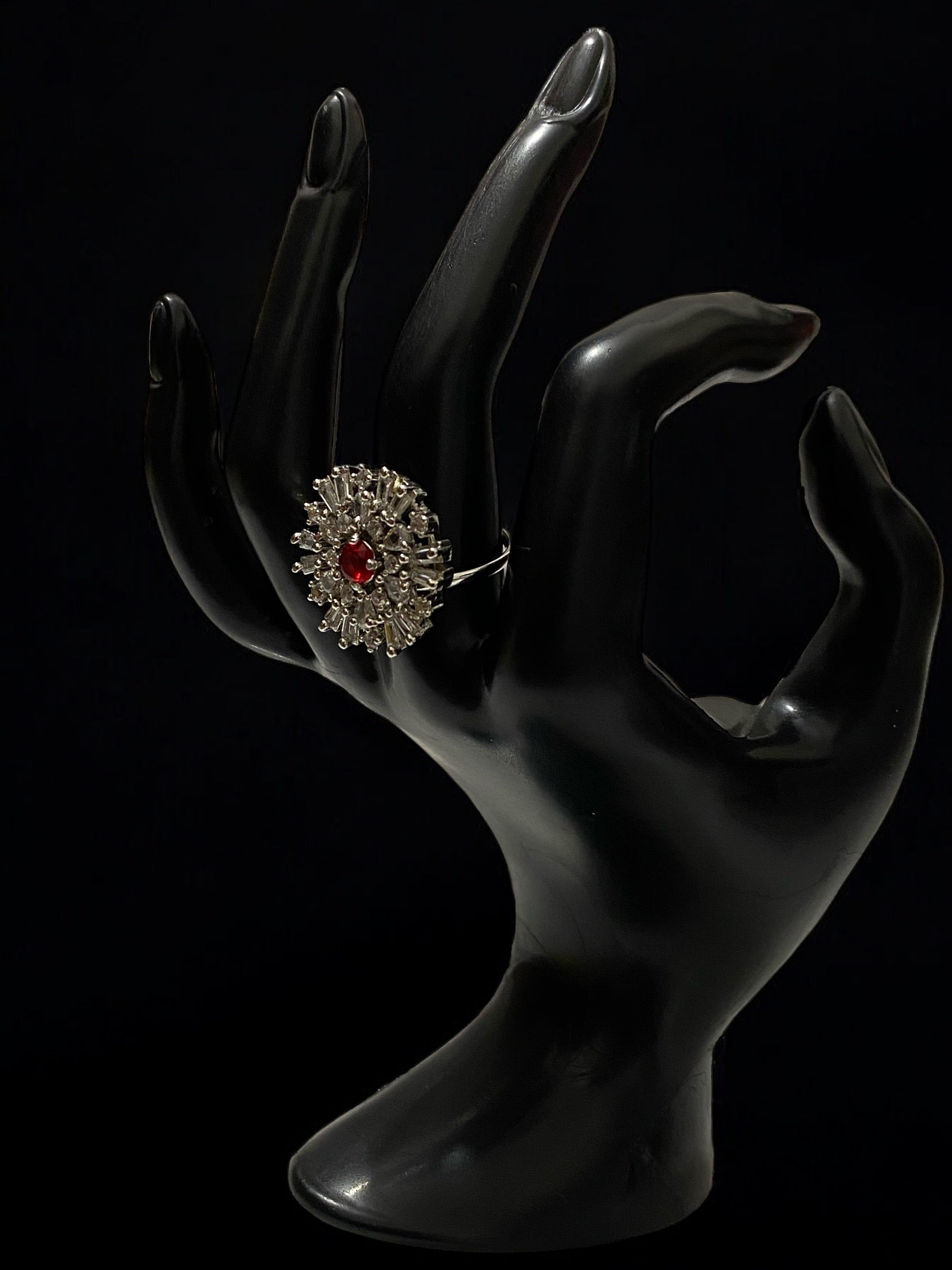 Stunning American Diamond Ring with Maroon Stone