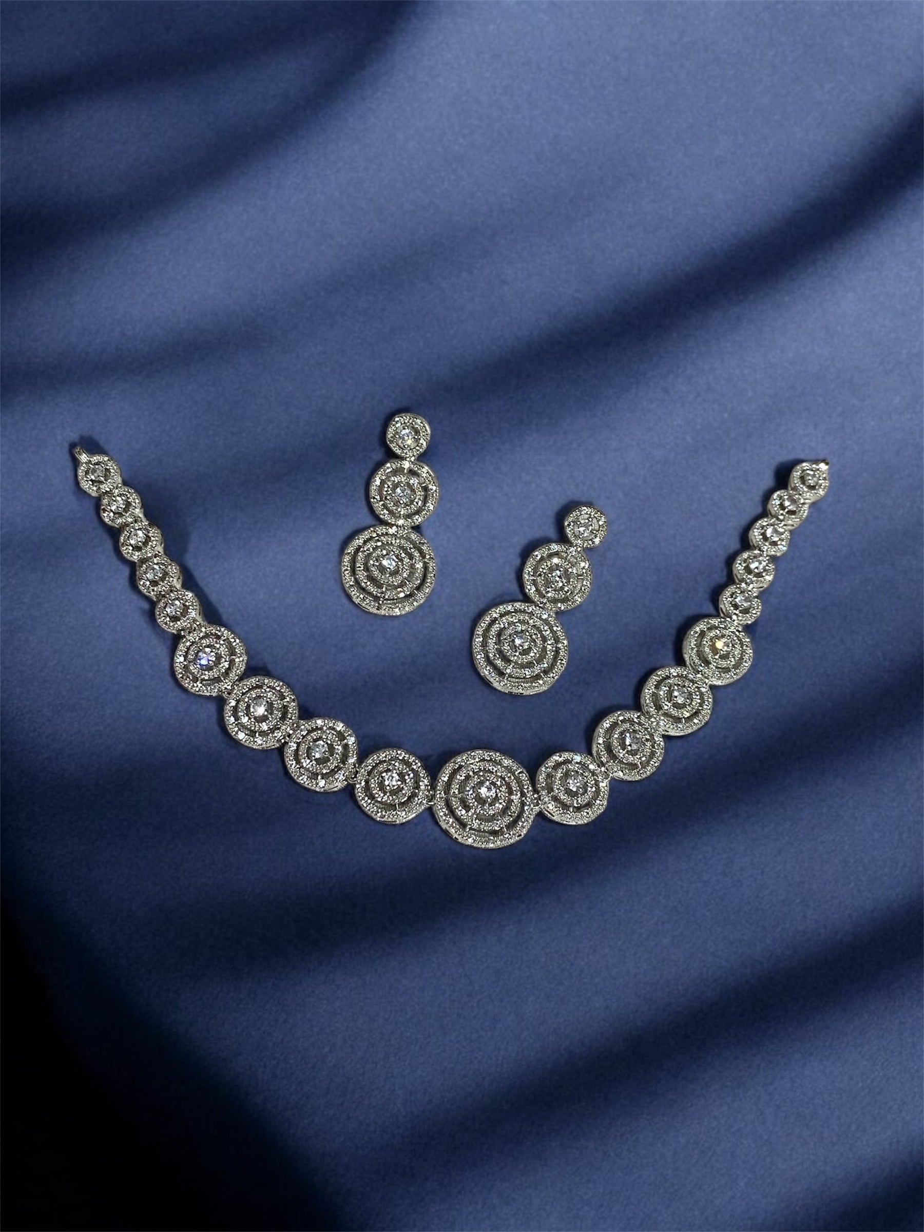 American Diamond Sleek Designer  Necklace set with Earrings Set with Floral Design
