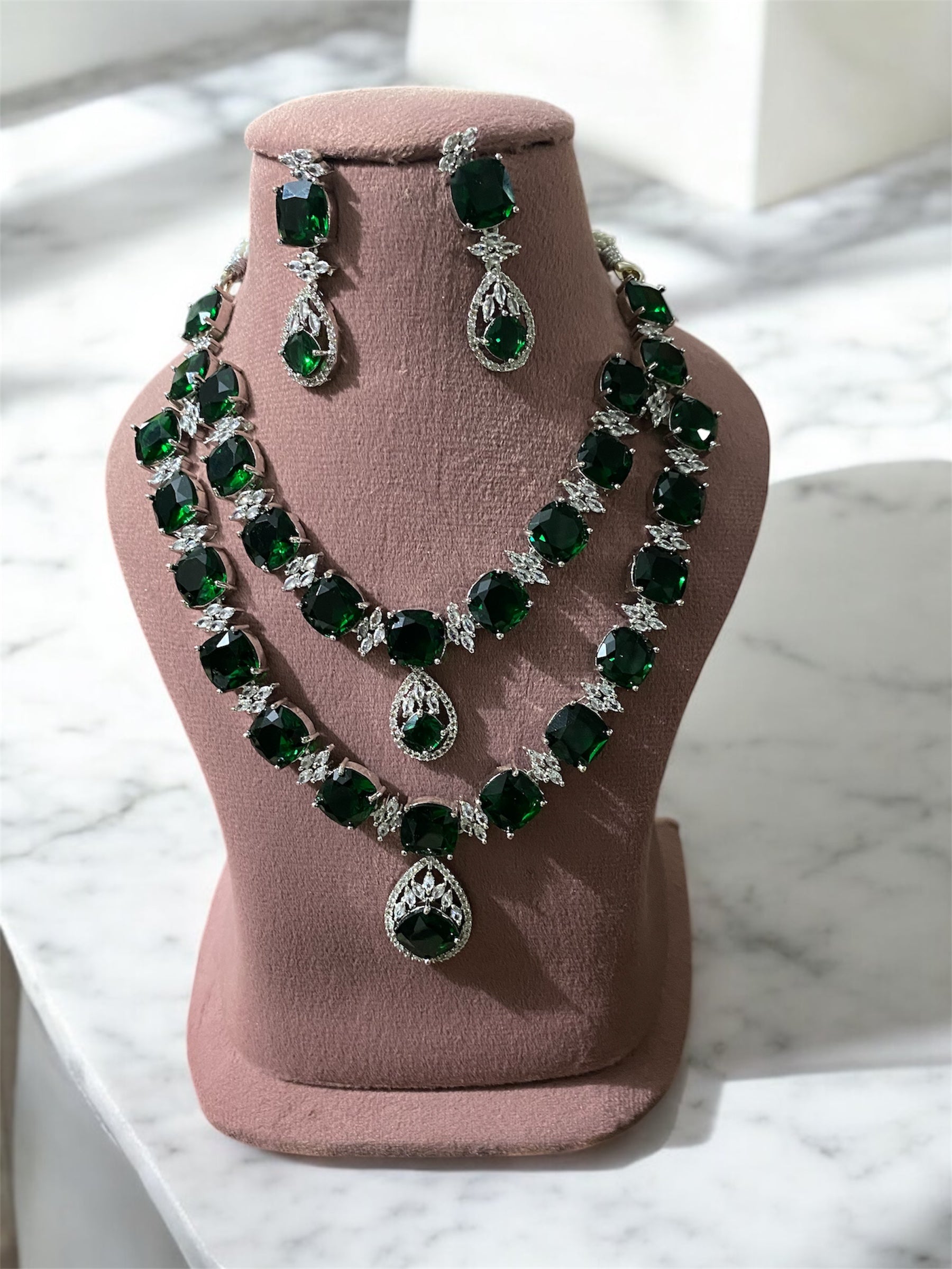 American Diamond Designer Necklace With Earrings and Mangtika